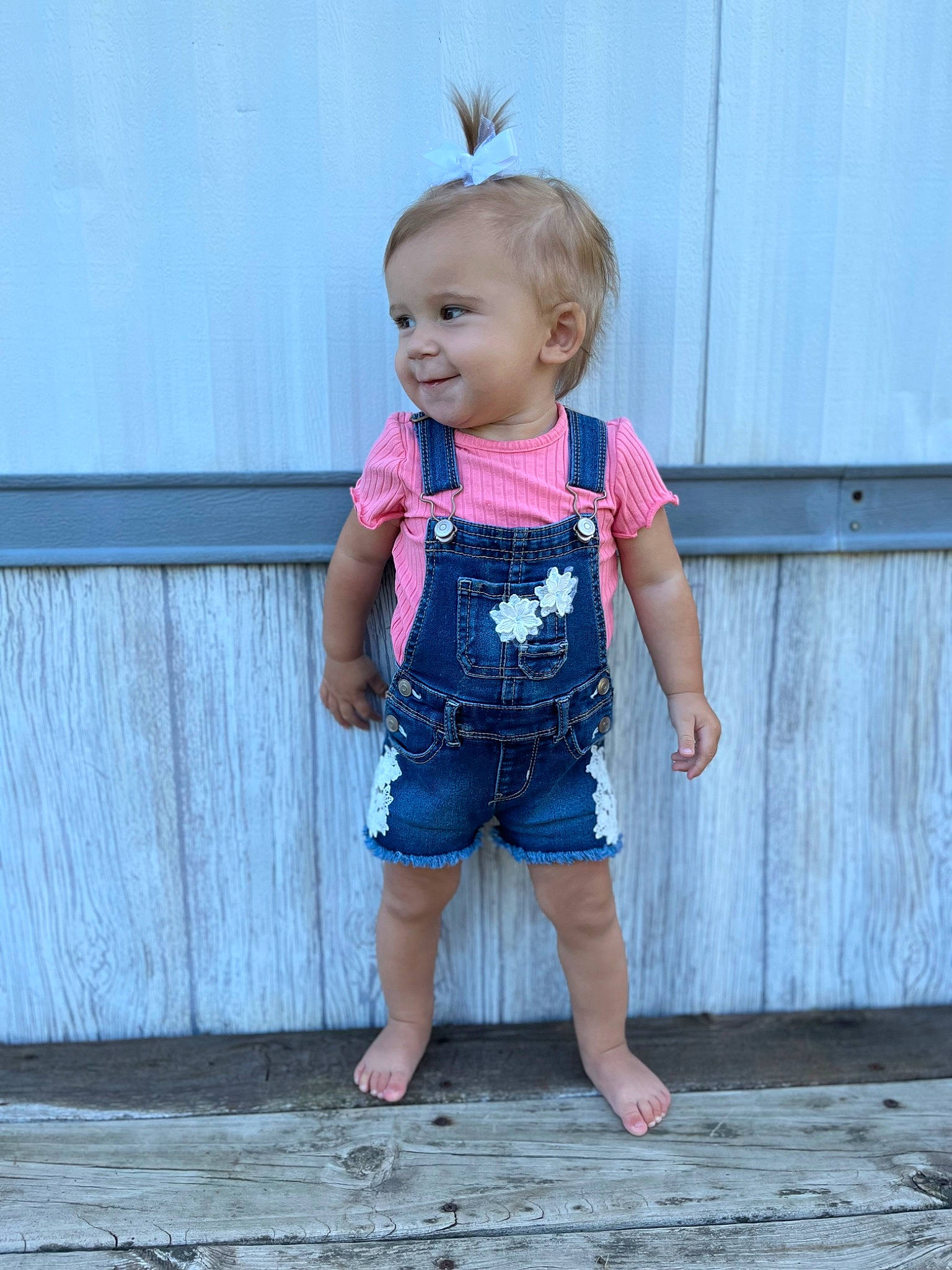Emerleigh joined the competition — help win amazing prizes! azure, baby_toddler_clothing, barefoot, blue, denim, electric_blue, fun, happy, human_leg, joy, leg, leisure, magenta, pattern, person, pink, sleeve, smile, standing, t_shirt