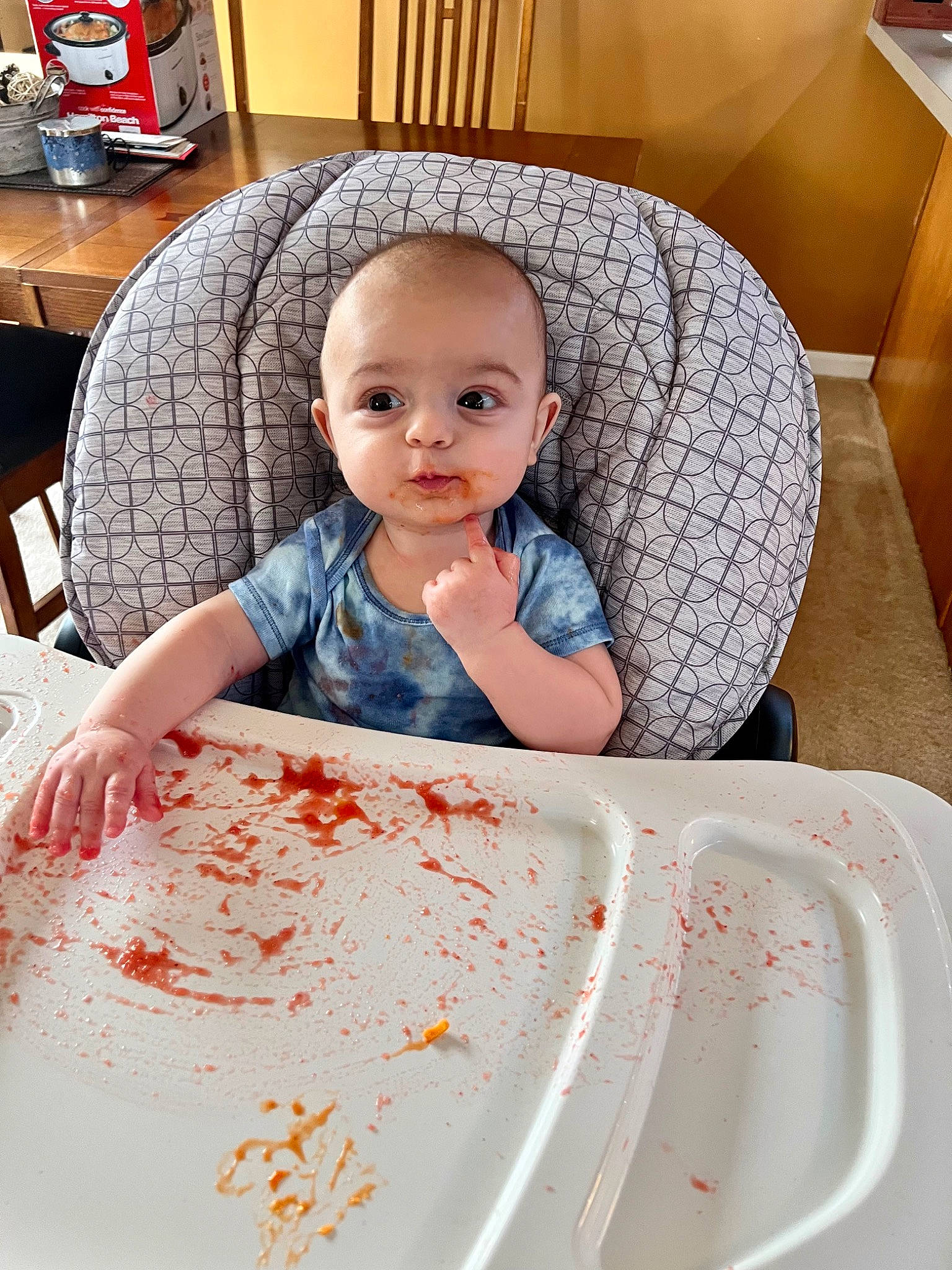 Lincoln joined the competition — help win amazing prizes! art, baby, baby_toddler_clothing, chair, cheek, child, comfort, dishware, flooring, furniture, linens, paint, person, plate, porcelain, room, serveware, t_shirt, table, tableware