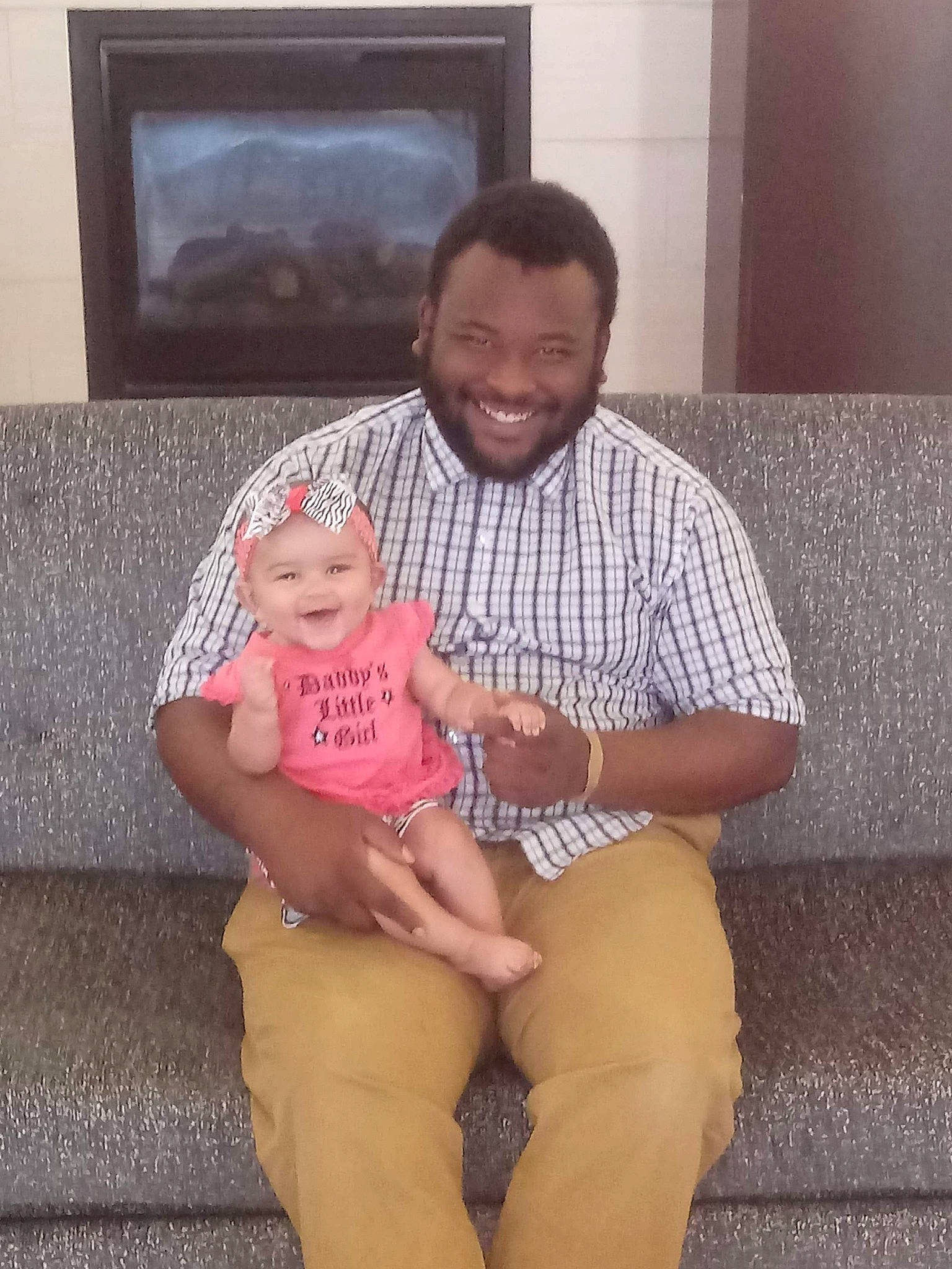 Lillyana joined the competition — help win amazing prizes! abdomen, baby, child, daughter, family, father, grandparent, joy, leg, people, person, pink, sitting, thigh, toddler