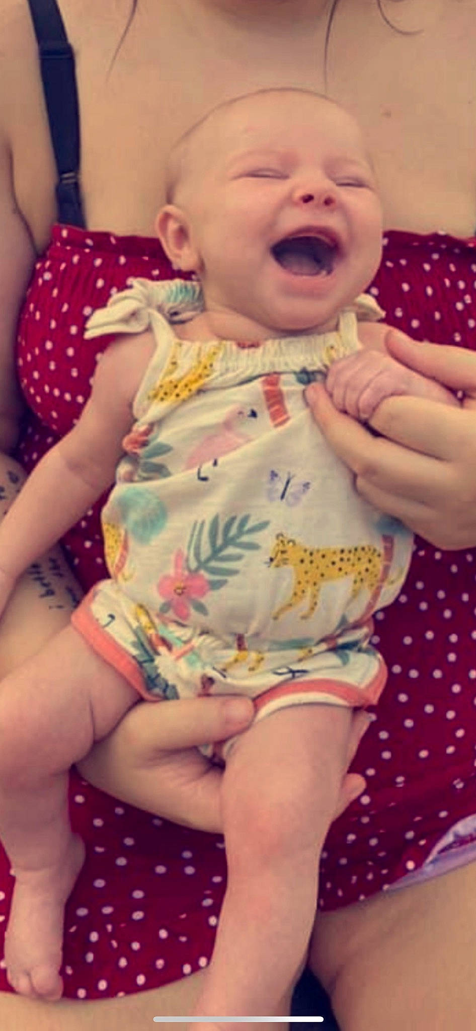 Harlynn is registered to the contest to win money with this photo: baby, baby_toddler_clothing, cheek, eye, finger, gesture, happy, head, human_body, iris, lip, mouth, neck, nose, person, pink, skin, sleeve, thigh, toddler