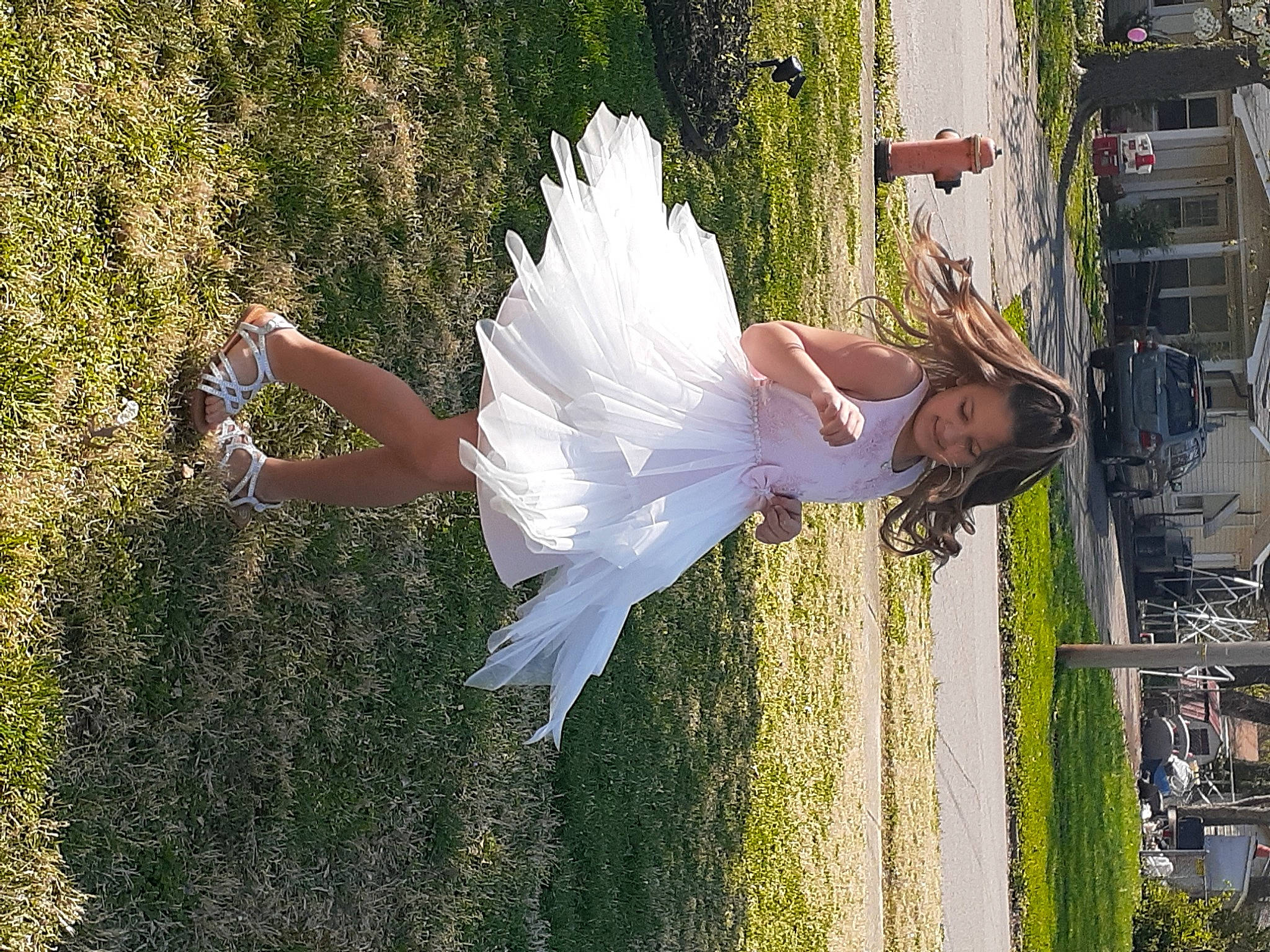 Addisyn joined the competition — help win amazing prizes! angel, bridal_accessory, bridal_clothing, daytime, dress, event, fun, grass, happy, house, leisure, people_in_nature, person, plant, recreation, reflection, sunlight, tree, vegetation, water