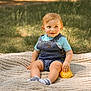 Bentley joined the competition — help win amazing prizes! toddler, child, outdoor, grass, blanket, toy, denim, overalls, blue_shirt, smiling, sunlight, nature, cute, happy, playful, young_child, sitting, portrait, daytime, baby