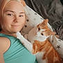 Chewbacca is registered to the contest to win money with this photo: affection, animal, bed, blanket, casual, cat, comfort, cozy, cute, human, indoor, orange_cat, person, pet, pillow, portrait, relaxation, resting, smile, white_cat