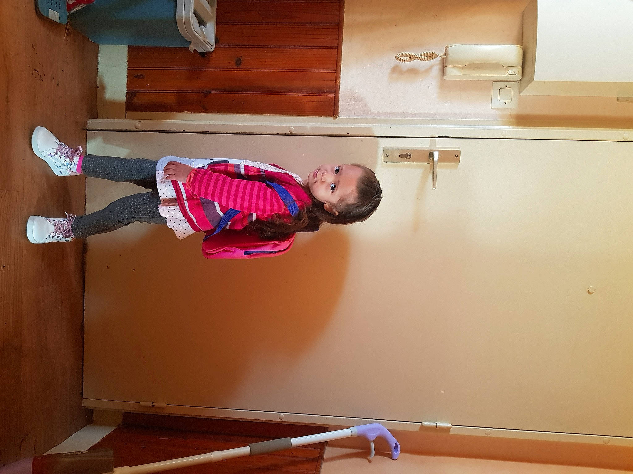 Riley participe au concours pour gagner de l'argent avec cette photo : balance, cabinetry, ceiling, cleanliness, floor, flooring, fun, hardwood, magenta, person, room, standing, toddler, varnish, walking_shoe, wall, white, window, wood, wood_flooring