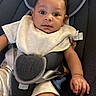 Maison joined the competition — help win amazing prizes! baby, infant, car_seat, bib, clothing, seat_belt, child, portrait, looking, cute, young, face, skin, hand, indoor, sitting, expression, young_child, child_seat, baby_boy