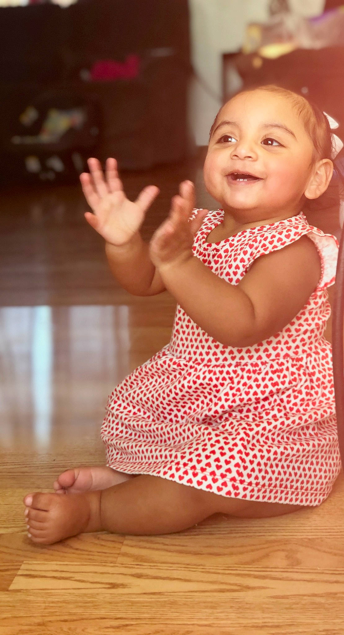 Rosalia joined the competition — help win amazing prizes! baby, barefoot, beauty, child, child_model, design, finger, fun, gesture, hand, happy, leg, pattern, person, pink, polka_dot, sitting, skin, smile, toddler