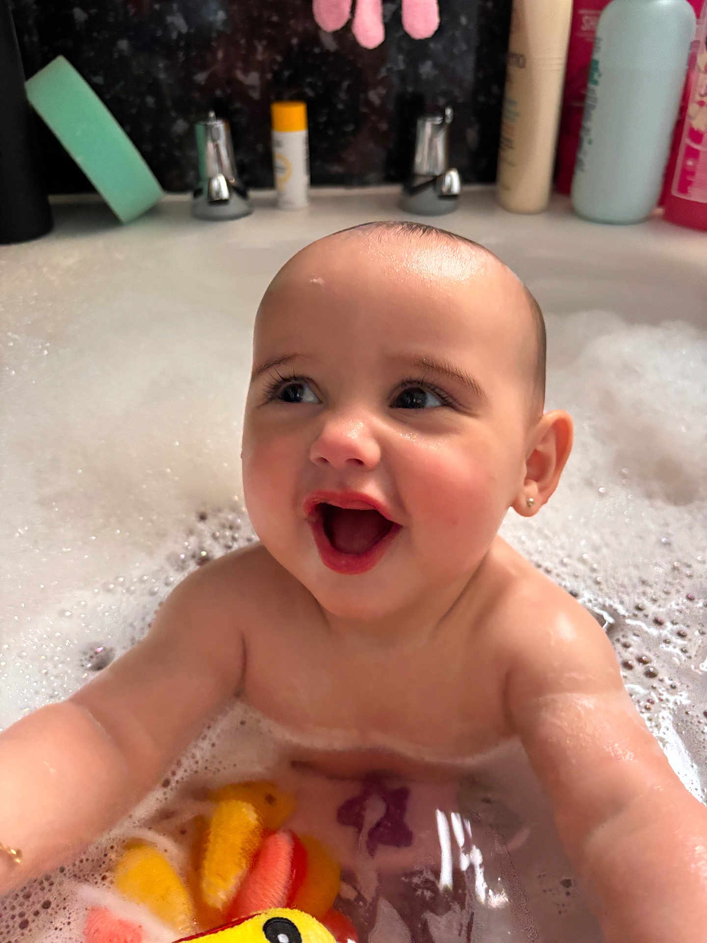 Everli joined the competition — help win amazing prizes! baby, bath, bubbles, toy, water, smile, child, skin, happy, face, earring, foam, bathroom, faucet, soap, clean, fun, cute, playing, infant