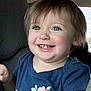 baby, blue_eyes, car_seat, child, cute, daylight, flower_print, hand, happy, interior, navy, person, portrait, reaching, seat, shirt, short_hair, smiling, toddler, window