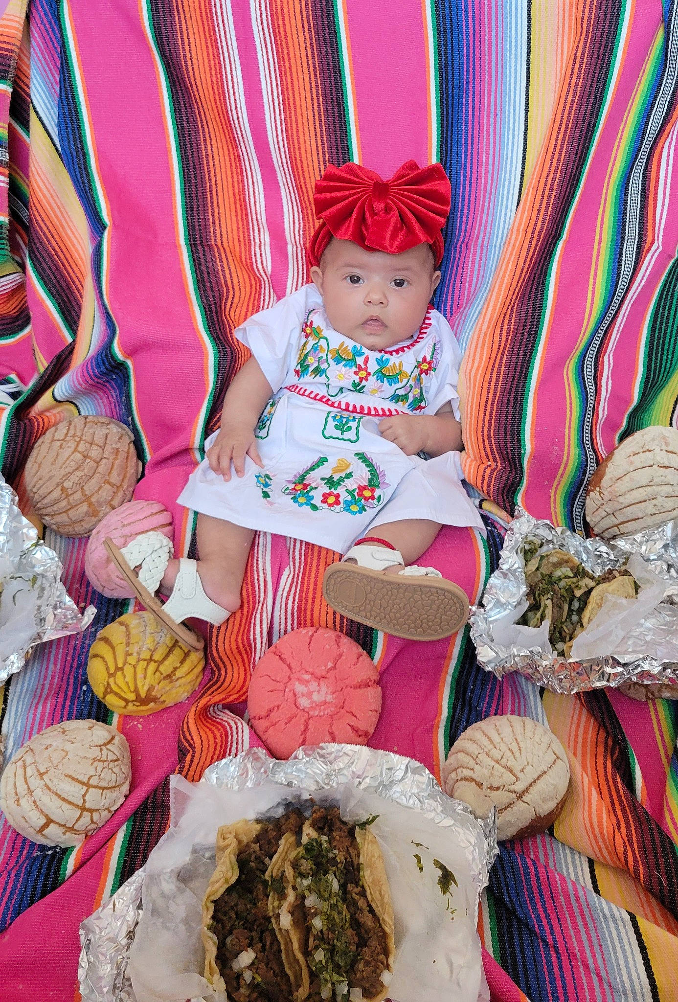 Arya joined the competition — help win amazing prizes! baby, baby_toddler_clothing, basket, comfort_food, cuisine, delicacy, dessert, dish, event, fashion_accessory, fedora, food, hat, headwear, linens, magenta, pattern, person, pink, sun_hat