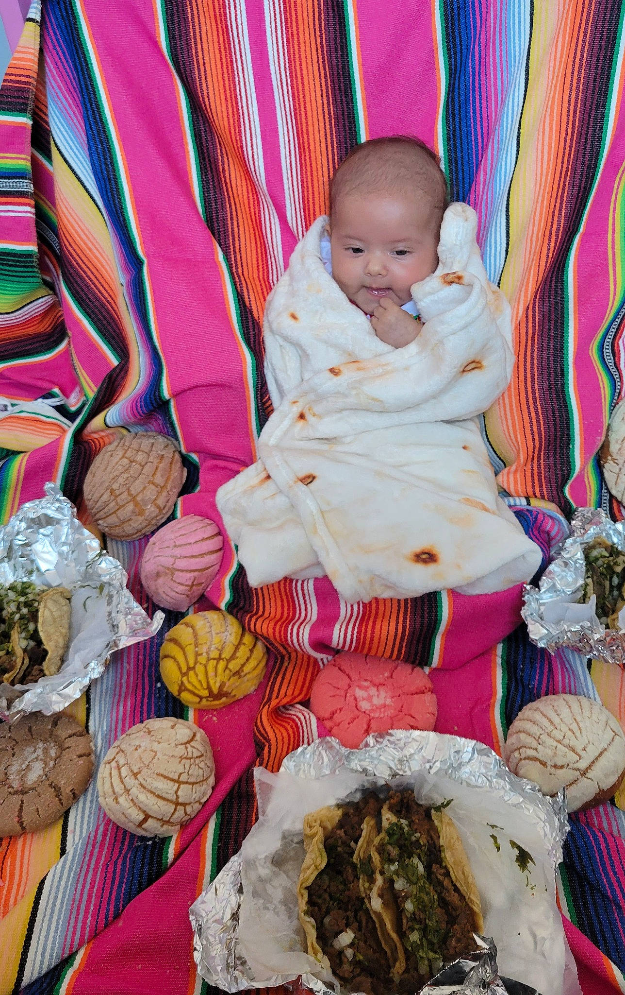 Arya joined the competition — help win amazing prizes! baby, baby_toddler_clothing, basket, comfort_food, cuisine, delicacy, dessert, dish, event, finger_food, food, happy, ingredient, magenta, pattern, person, seafood, sitting, tableware, textile