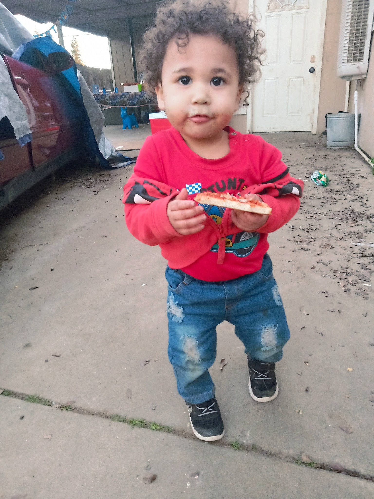 Darius joined the competition — help win amazing prizes! asphalt, baby, baby_toddler_clothing, child, electric_blue, eye, face, fun, happy, head, person, play, recreation, sitting, skin, sleeve, t_shirt, tire, toddler, vehicle_door