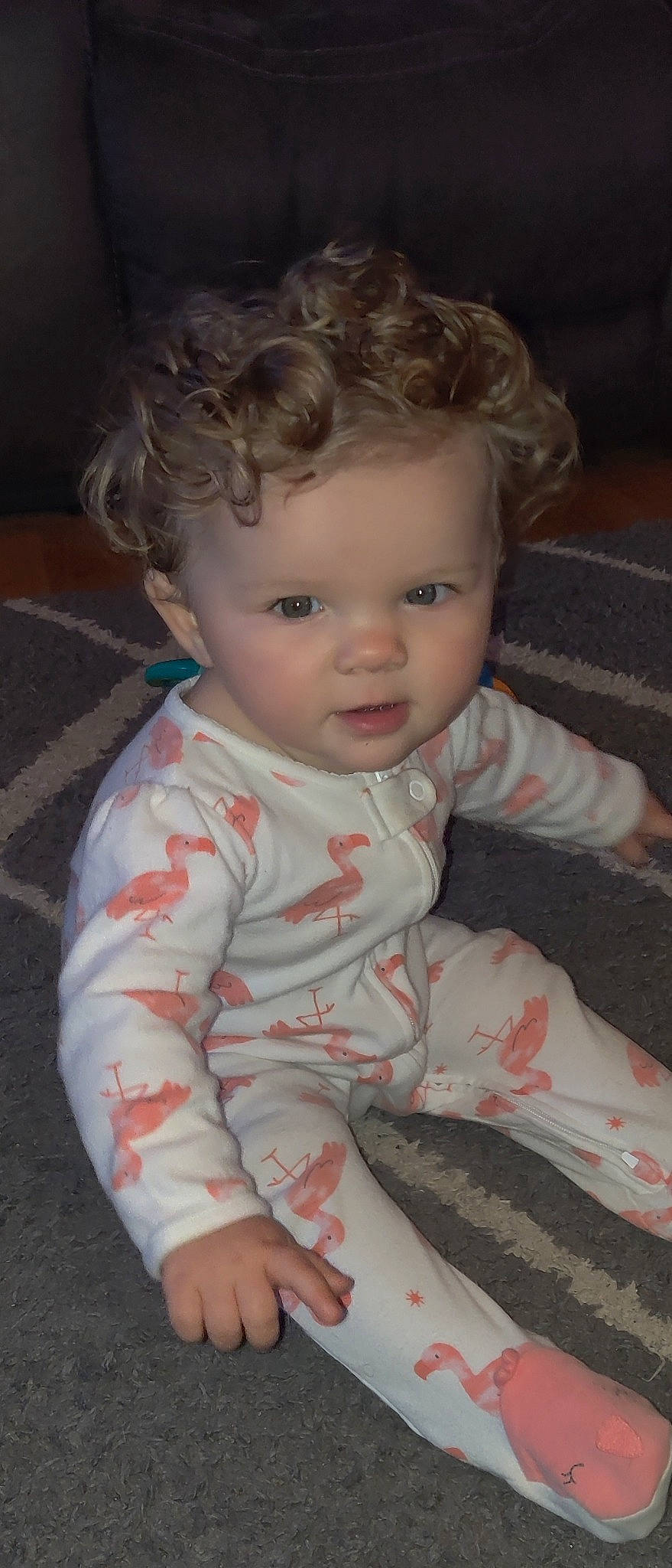 Paizlee joined the competition — help win amazing prizes! baby, baby_toddler_clothing, carmine, cheek, child, eyelash, flooring, fun, hair, human_body, iris, leg, lip, nose, pattern, person, sitting, skin, sleeve, smile