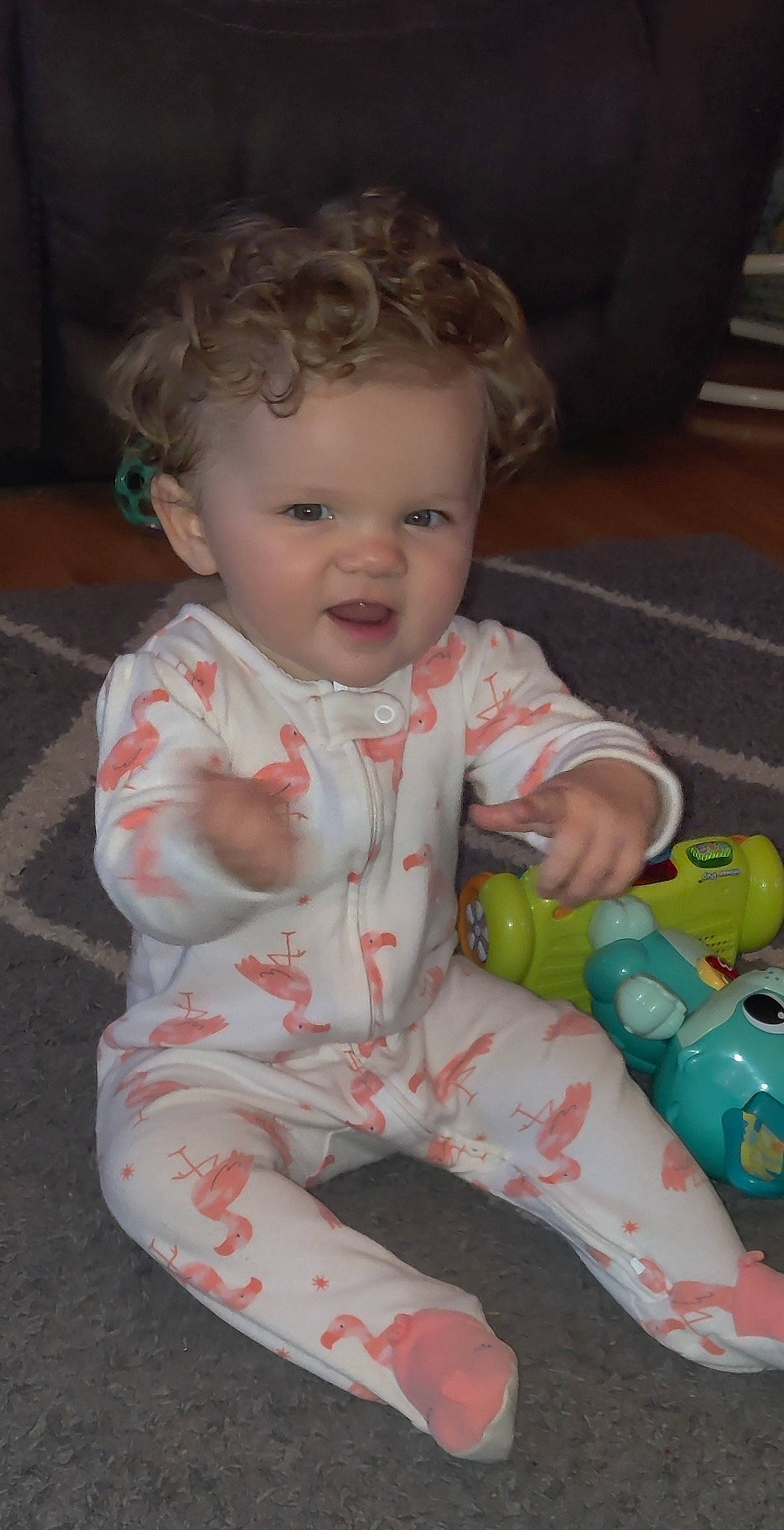 Paizlee joined the competition — help win amazing prizes! baby, baby_toddler_clothing, cheek, child, dress, eye, flooring, fun, hair, hairstyle, happy, head, iris, lip, nose, person, sitting, skin, sleeve, smile