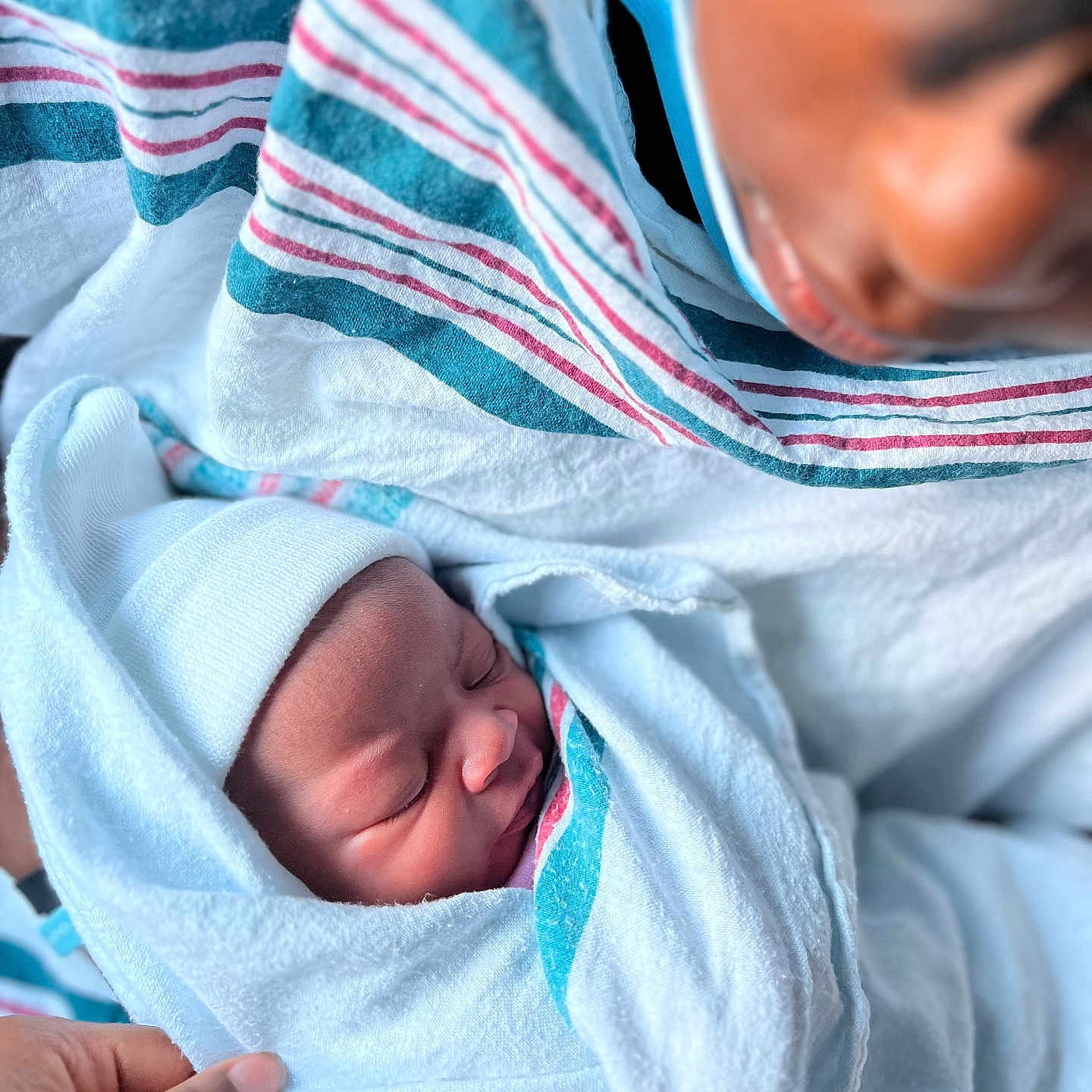 Asaya Love joined the competition — help win amazing prizes! baby, blanket, care, closeup, cloth, face, hand, hospital, infant, mask, newborn, parent, person, portrait, skin, sleeping, soft, striped_blanket, tender, wrapped