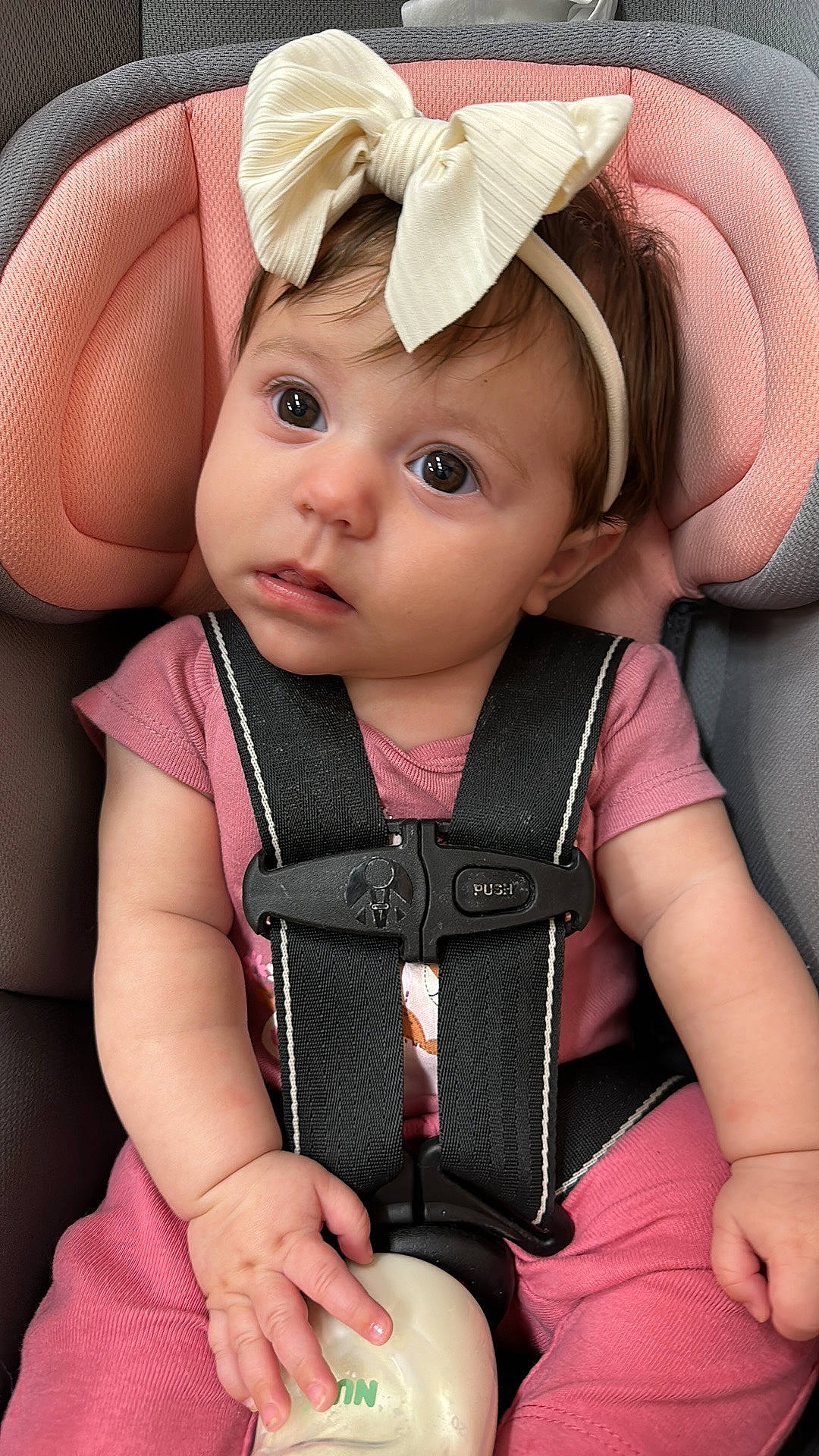 Autumn is registered to the contest to win money with this photo: baby, baby_toddler_clothing, beauty, cap, cheek, child, comfort, cool, dress, eye, eyelash, finger, headgear, headwear, iris, lip, person, pink, product, skin