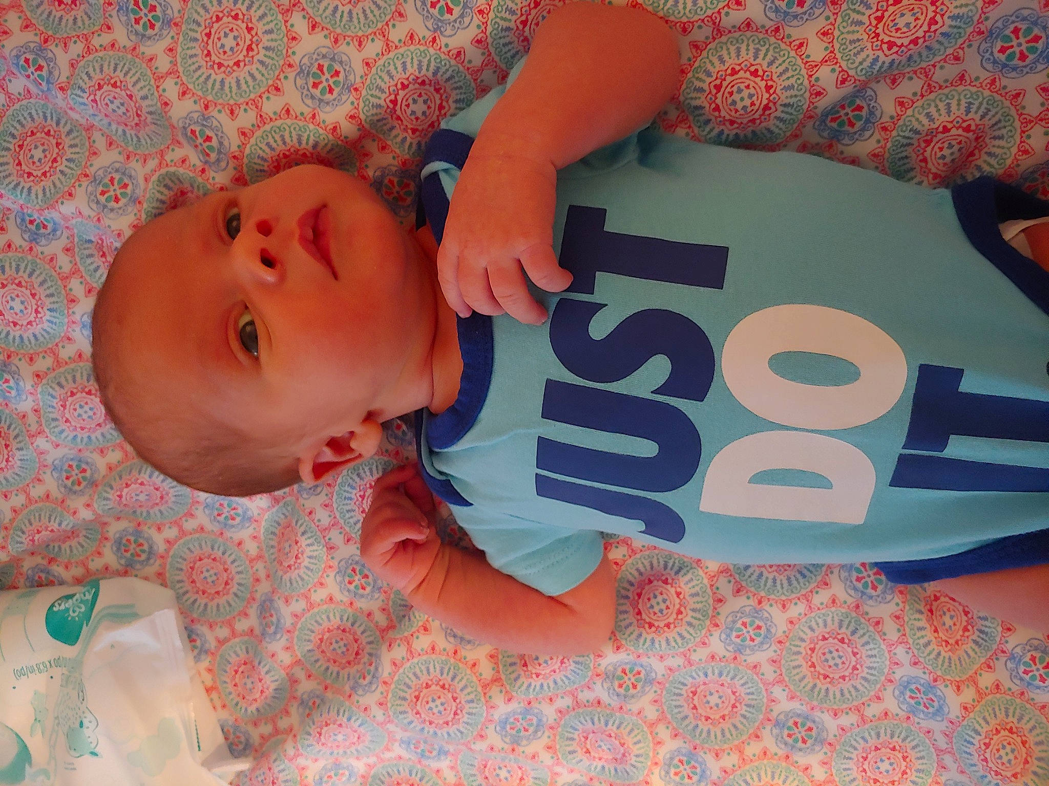 Oliver joined the competition — help win amazing prizes! baby, baby_products, baby_toddler_clothing, carmine, cheek, child, electric_blue, facial_expression, finger, flooring, font, fun, happy, mammal, pattern, person, play, sleeve, t_shirt, toddler