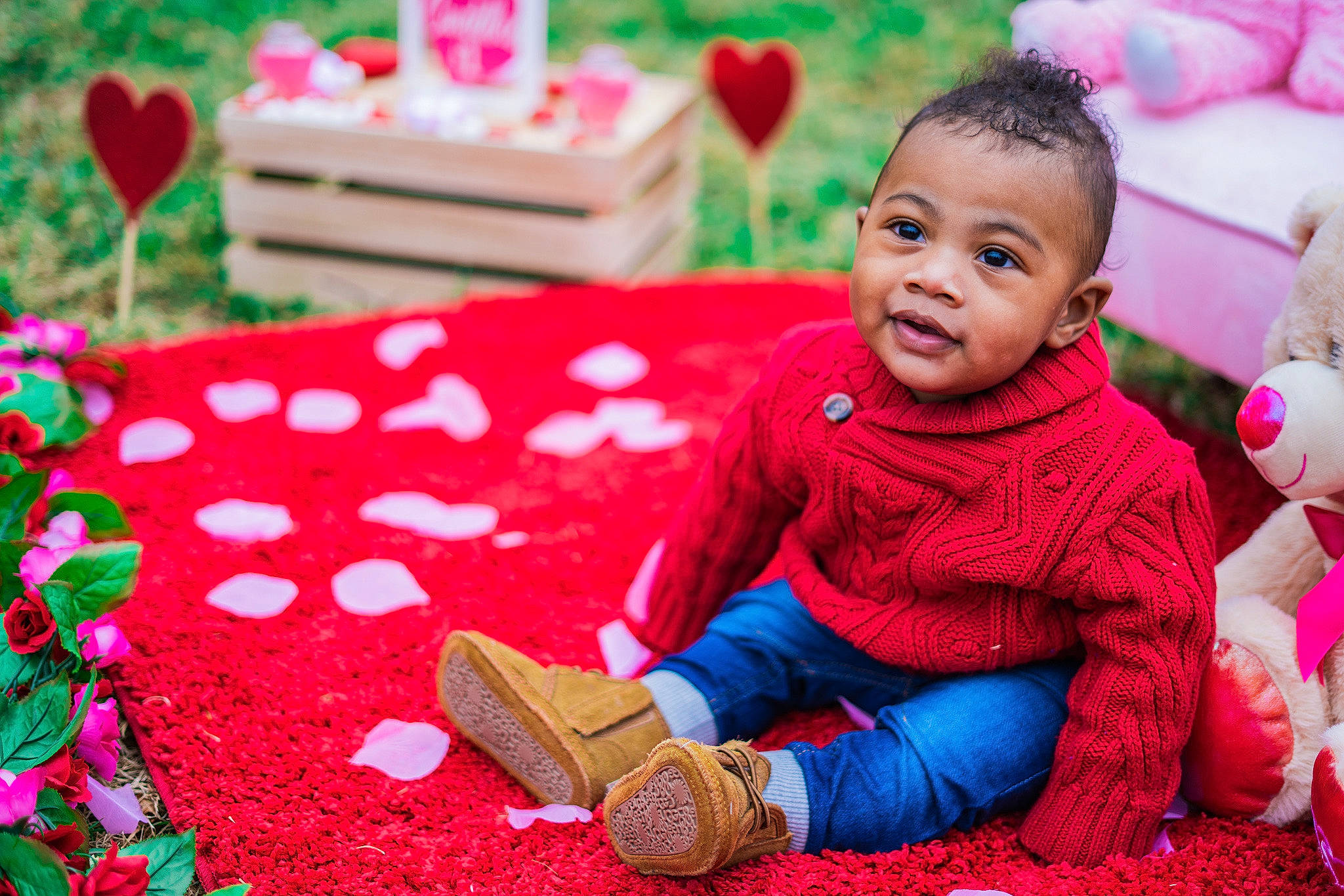 Dakari joined the competition — help win amazing prizes! baby, baby_toddler_clothing, child, event, flooring, fun, grass, green, happy, leisure, people, people_in_nature, person, pink, play, red, sitting, skin, textile, toddler