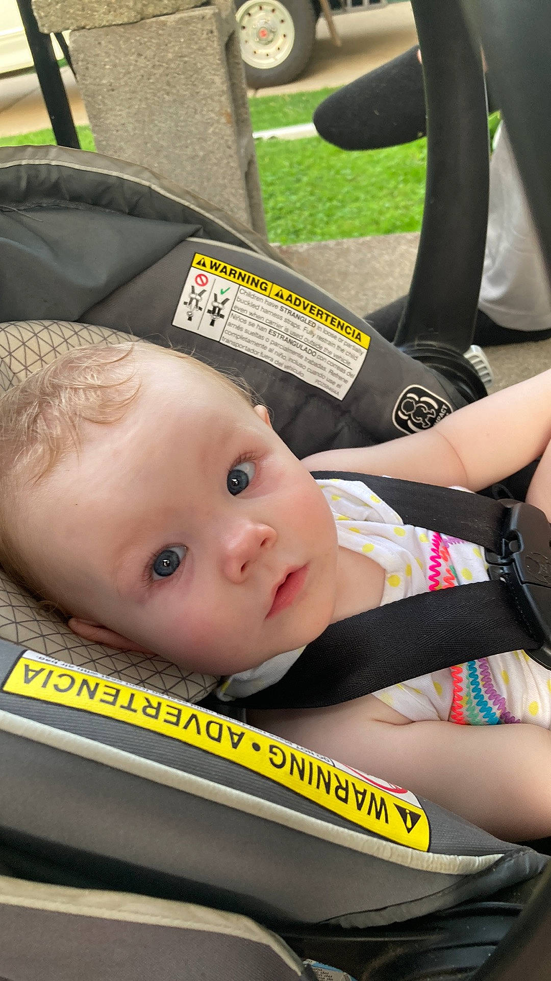 Lorraine joined the competition — help win amazing prizes! auto_part, baby, baby_carriage, baby_in_car_seat, baby_products, car_seat, cheek, child, comfort, fun, person, product, seat_belt, sitting, skin, smile, steering_wheel, thigh, toddler, wheel
