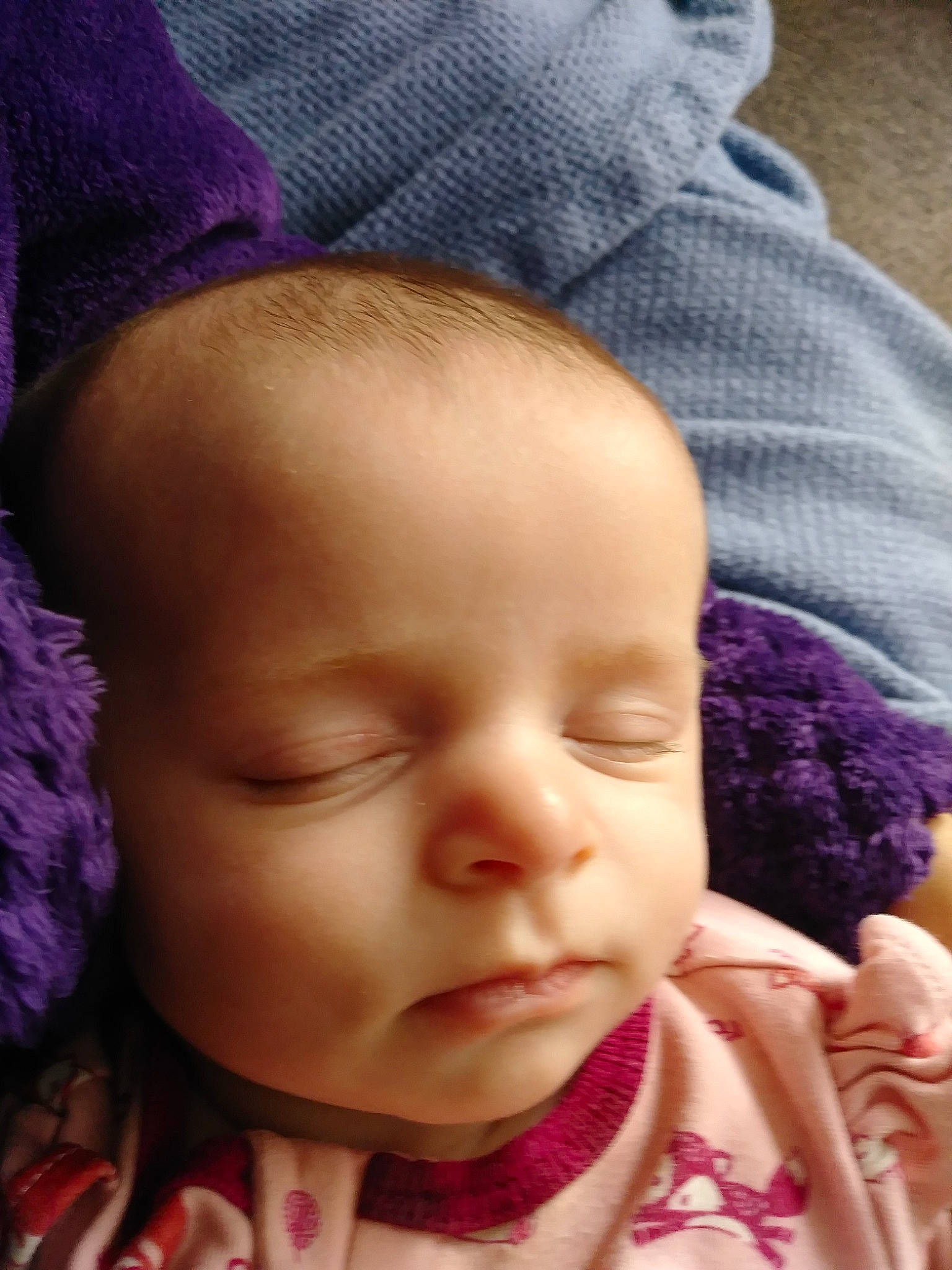 Freyja is registered to the contest to win money with this photo: baby, beauty, cheek, child, chin, close_up, ear, eye, face, forehead, head, headgear, lip, mouth, nose, person, pink, purple, skin, sleep