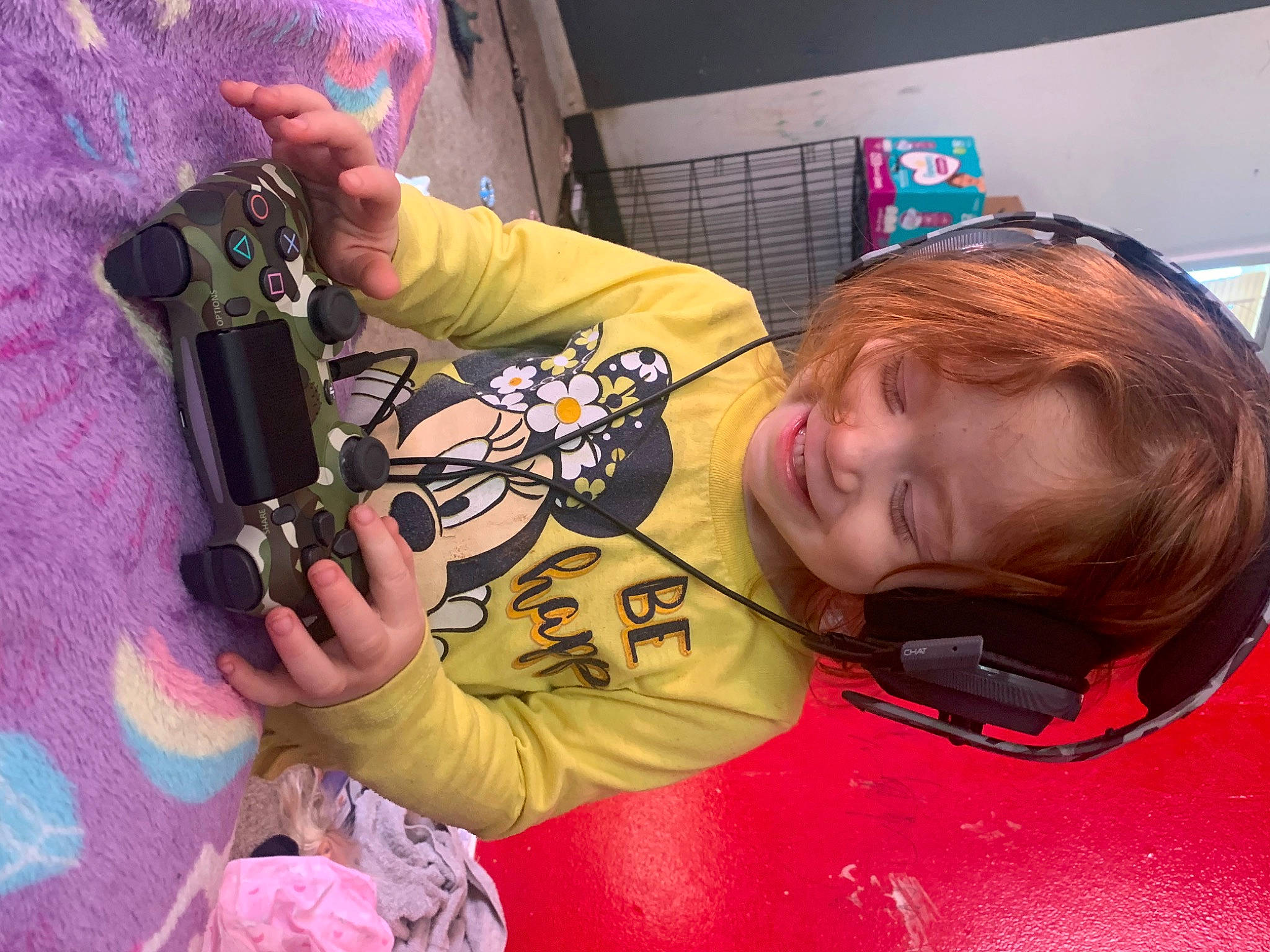 Rosalie joined the competition — help win amazing prizes! artist, audio_equipment, child, cool, eyewear, fun, gadget, happy, joy, leisure, nail, person, personal_protective_equipment, play, recreation, room, smile, space, t_shirt, thumb