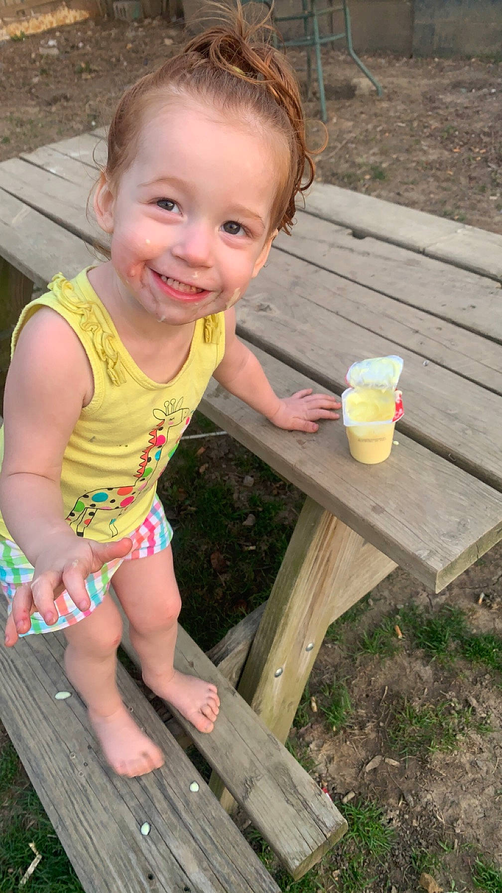 Rosalie joined the competition — help win amazing prizes! baby_toddler_clothing, child, finger, fruit, fun, grass, hand, happy, human_leg, joy, leisure, people_in_nature, person, photograph, shorts, sitting, skin, smile, summer, thumb