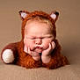 baby, infant, costume, fox, sleeping, cute, fuzzy, hands, face, cheeks, soft, blanket, resting, animal_ears, portrait, adorable, child, cozy, brown, peaceful