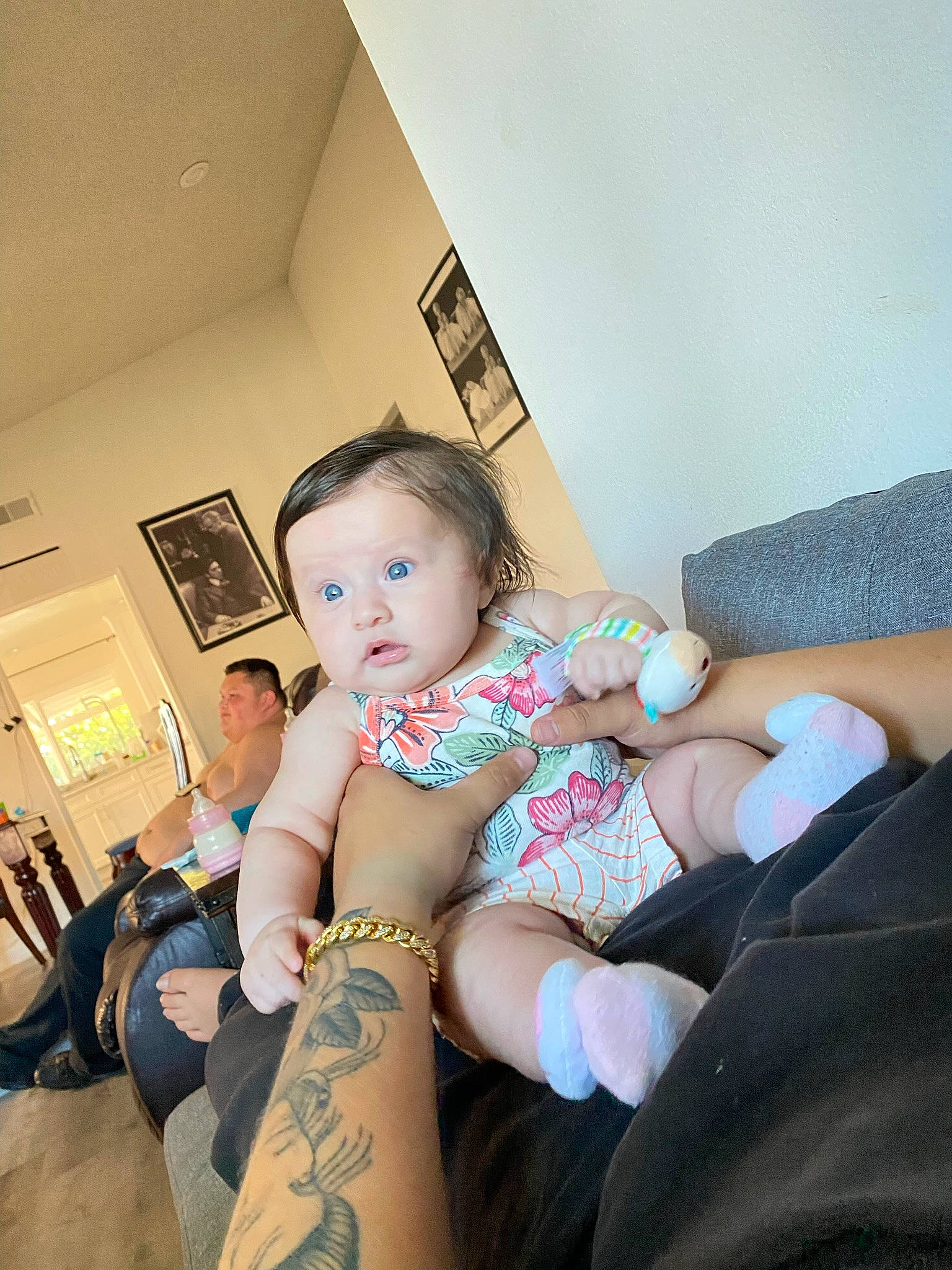 Rosalie is registered to the contest to win money with this photo: abdomen, baby, black_hair, chair, chest, comfort, elbow, finger, hairstyle, human_leg, joint, knee, leg, lingerie, muscle, neck, person, stomach, surprise, thigh