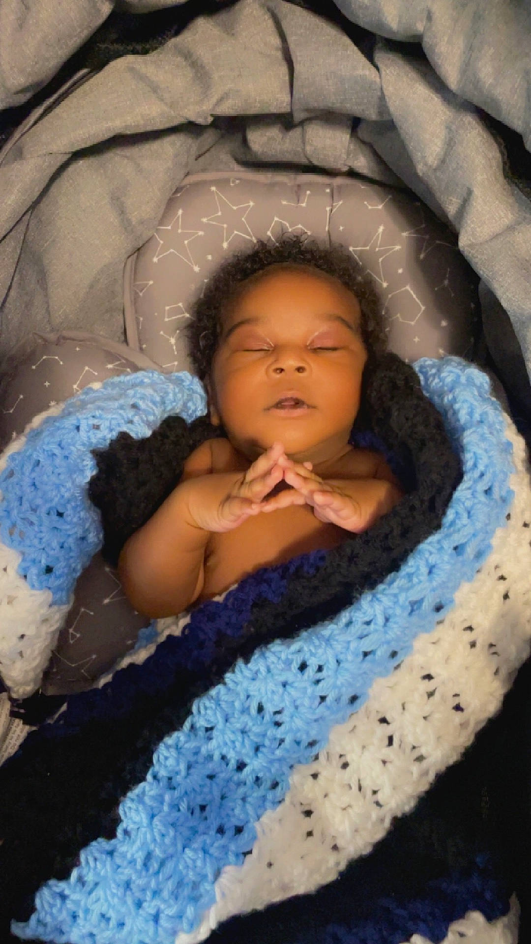 Caree is registered to the contest to win money with this photo: baby, bed, bedroom, blanket, bodypart, cradle, crib, face, finger, furniture, hand, head, indoors, infantbed, newborn, person, photography, portrait, room, sleeping