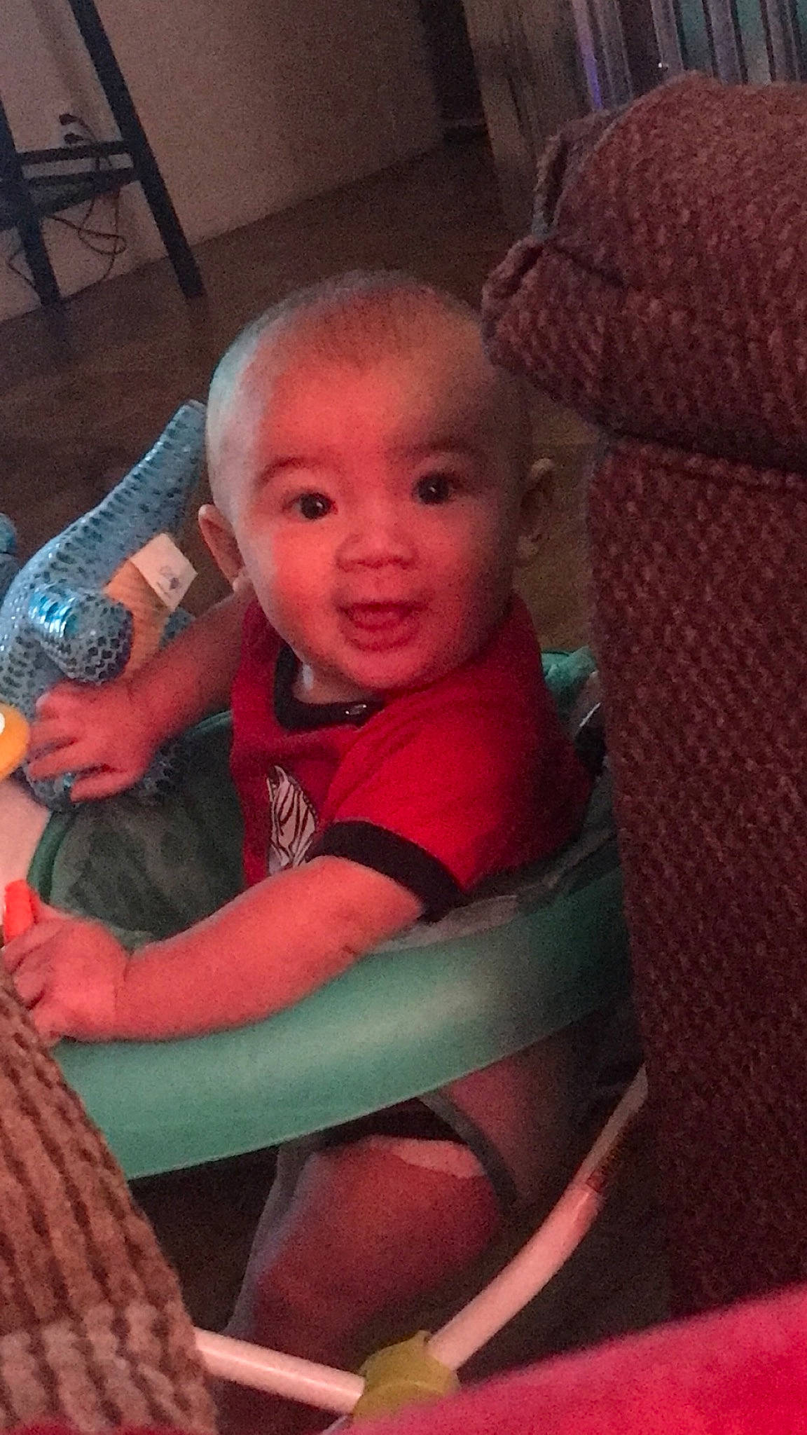 Chad joined the competition — help win amazing prizes! baby, baby_toddler_clothing, car_seat, carmine, chair, cheek, child, comfort, flooring, fun, happy, iris, lap, magenta, mouth, person, room, sitting, skin, smile