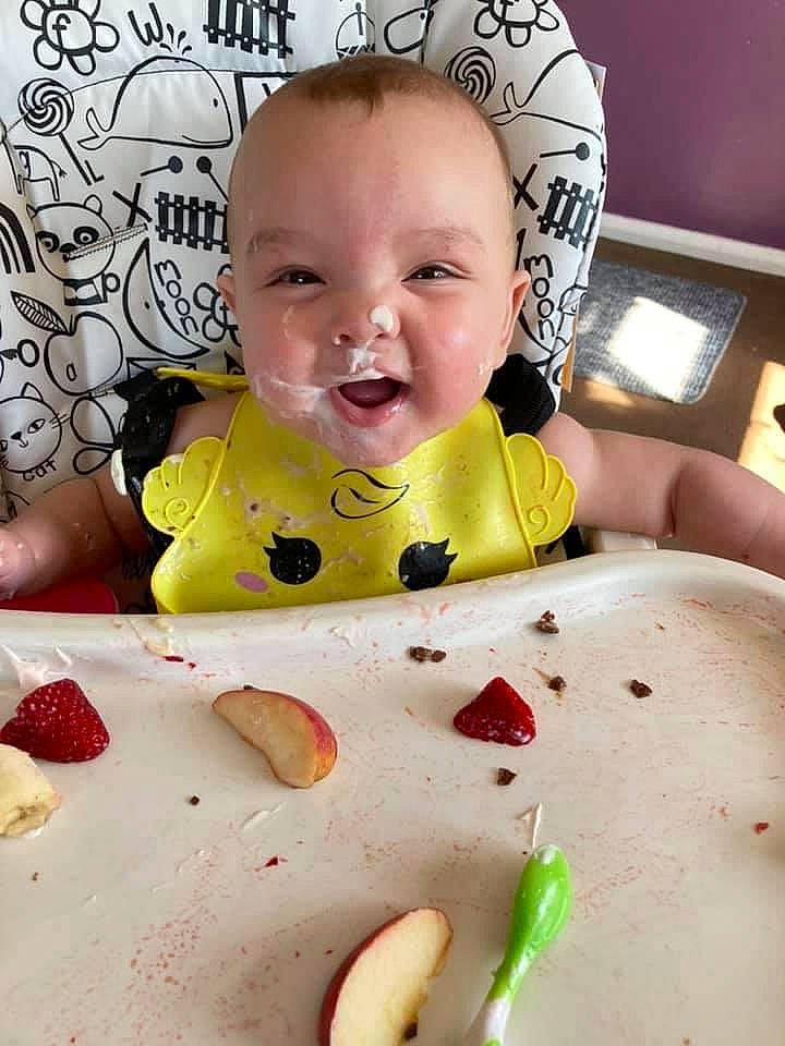 Amelia joined the competition — help win amazing prizes! baby, baby_toddler_clothing, cheek, child, comfort_food, cuisine, finger, food, fruit, happy, ingredient, mouth, natural_foods, nose, person, recipe, sleeve, smile, strawberry, sweetness