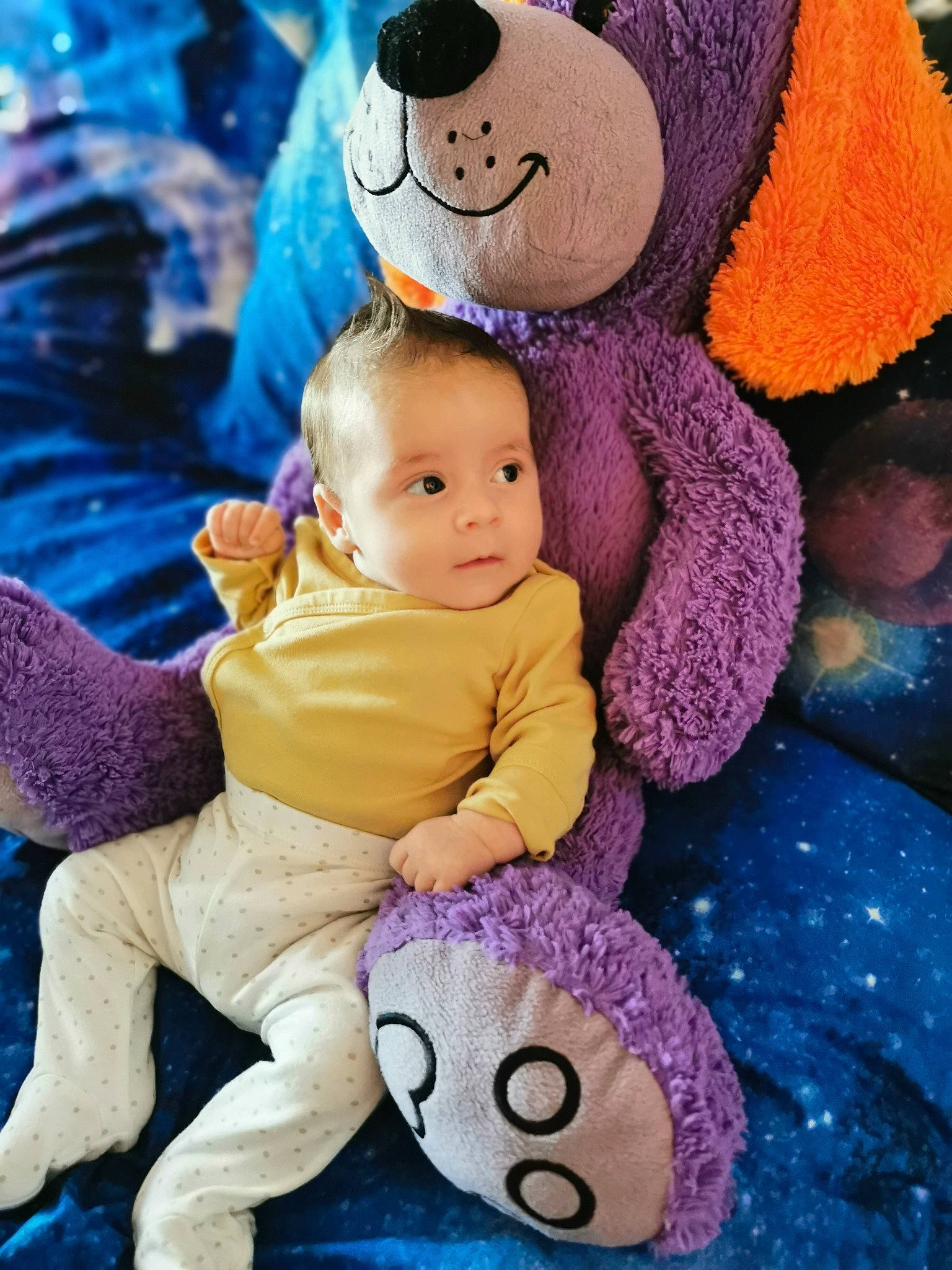 Nicholas joined the competition — help win amazing prizes! baby, baby_toddler_clothing, blue, cheek, eye, face, facial_expression, happy, head, mammal, organ, person, photograph, pink, purple, textile, toddler, vertebrate, violet, white