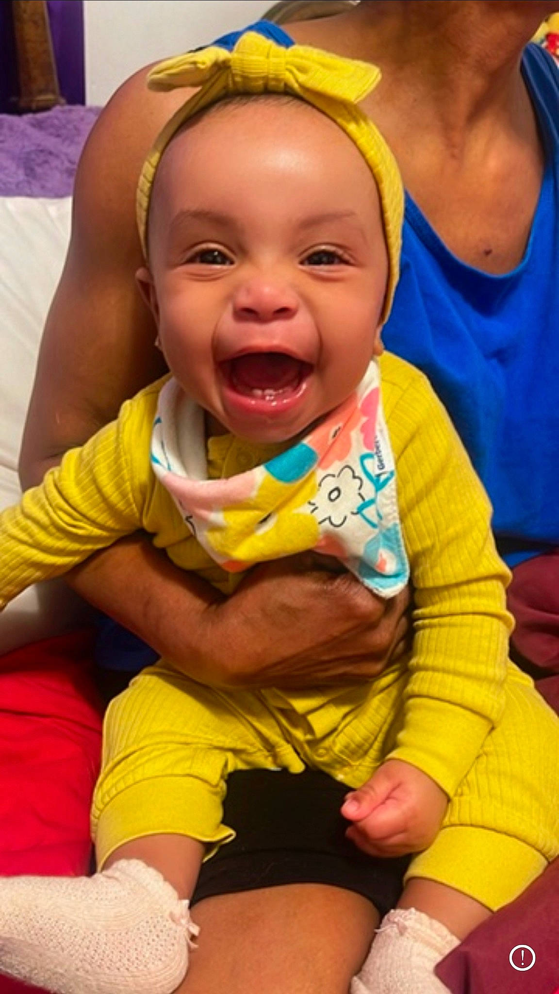 Mylah joined the competition — help win amazing prizes! baby, baby_toddler_clothing, blue, cheek, chin, finger, fun, gesture, happy, head, leisure, mouth, orange, person, pink, red, skin, smile, thumb, toddler