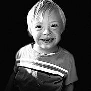 Zane is registered to the contest to win money with this photo: black_and_white, boy, casual_clothing, child, childhood, closeup, cute, expression, face, happy, innocent, joy, light_hair, monochrome, person, portrait, smile, striped_shirt, studio, young