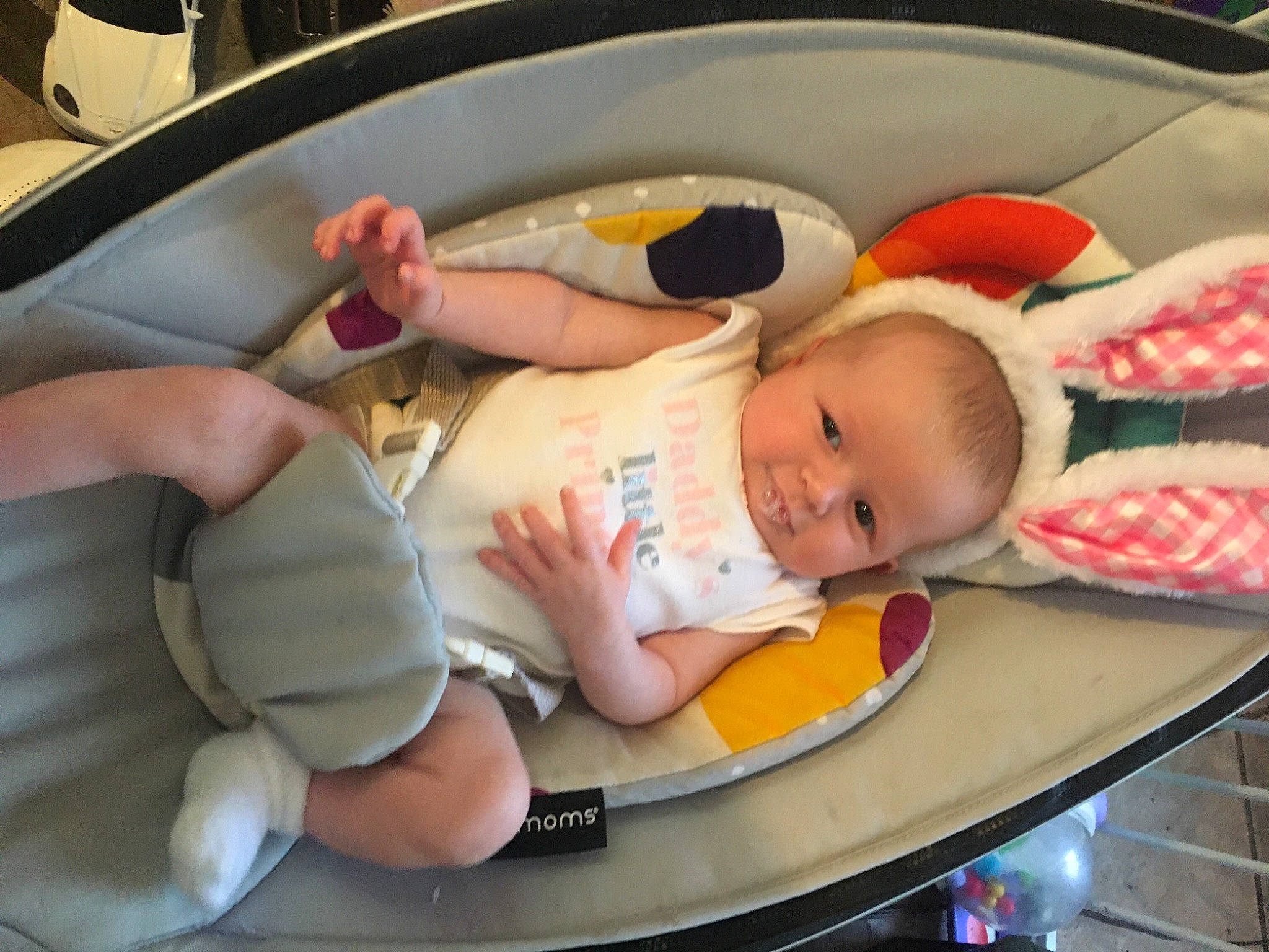 Annie is registered to the contest to win money with this photo: baby, baby_carriage, baby_in_car_seat, baby_products, baby_safety, baby_sleeping, baby_toddler_clothing, baby_toys, child, comfort, foot, nail, person, room, sitting, skin, table, thumb, toddler, vacation