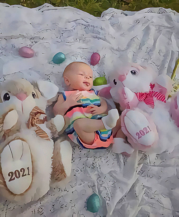 Annie joined the competition — help win amazing prizes! baby, baby_products, baby_toddler_clothing, child, easter, event, fictional_character, font, happy, holiday, icing, linens, mammal, pattern, person, product, stuffed_toy, sweetness, teddy_bear, textile