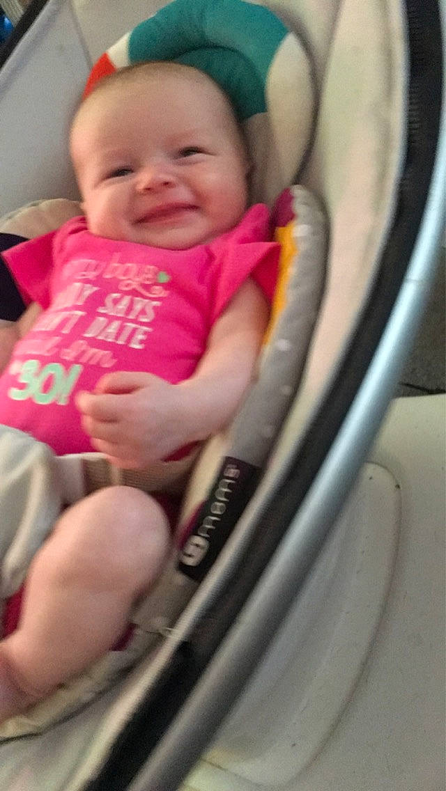 Annie joined the competition — help win amazing prizes! automotive_tire, baby, baby_carriage, baby_toddler_clothing, cheek, comfort, eye, face, facial_expression, finger, fun, happy, head, joy, mouth, person, pink, skin, smile, tire