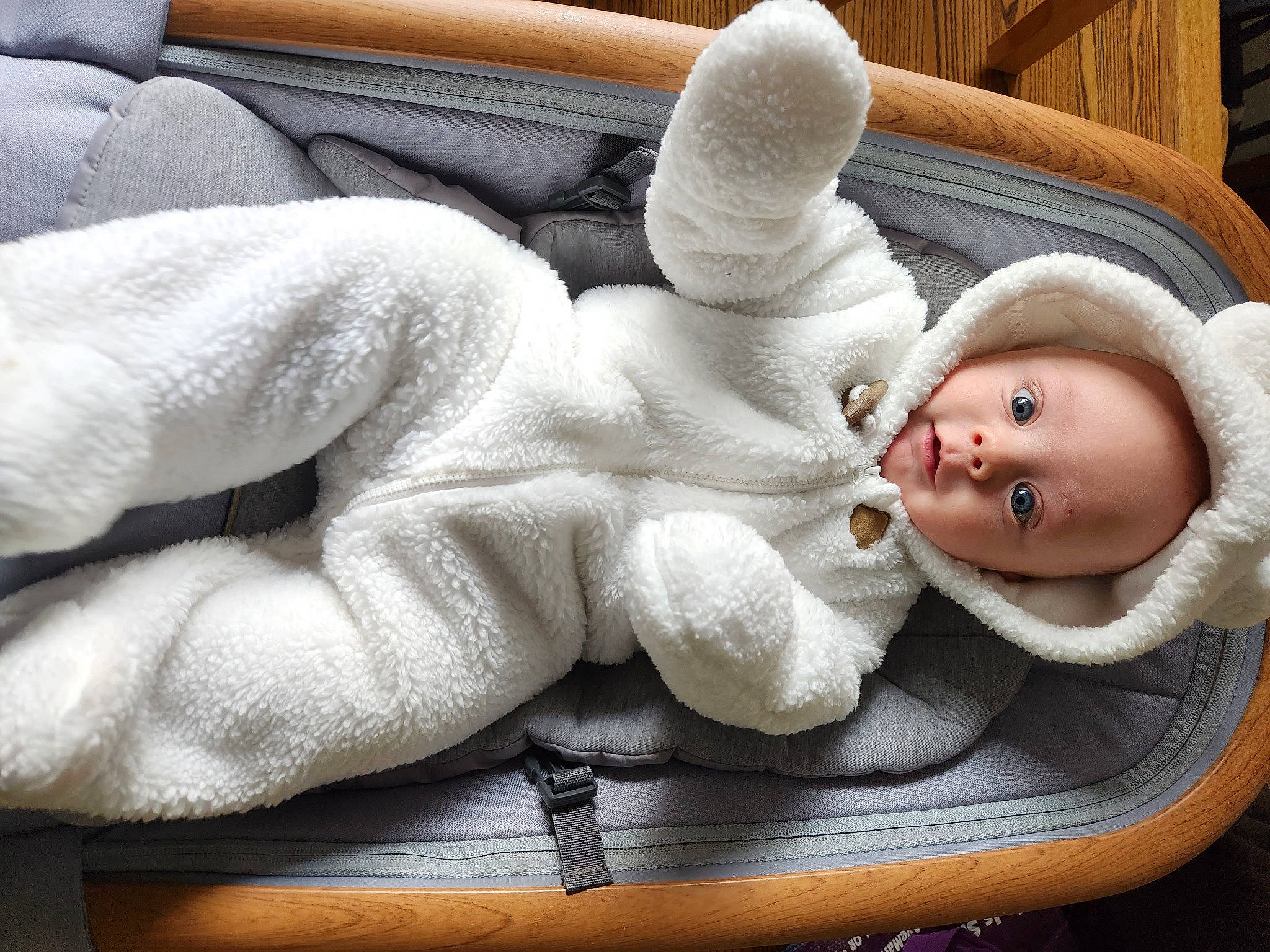 Fox joined the competition — help win amazing prizes! auto_part, baby, baby_products, baby_sleeping, baby_toddler_clothing, car_seat, child, comfort, fashion_accessory, fur, gesture, hand, human_body, knit_cap, linens, person, sitting, toddler, window, wood