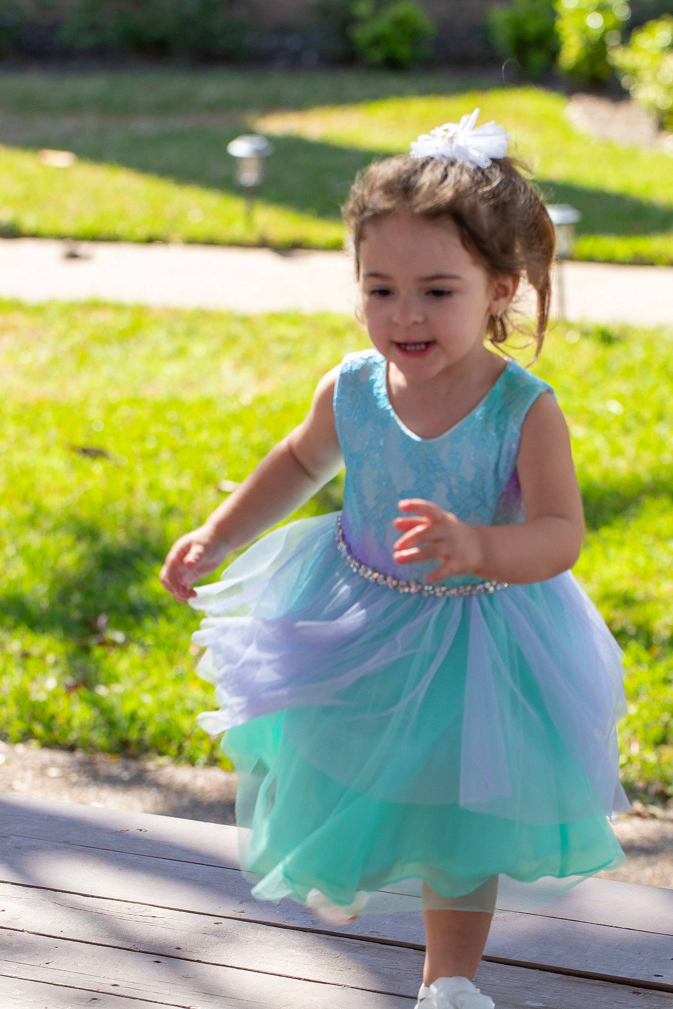 Adelina joined the competition — help win amazing prizes! aqua, baby_toddler_clothing, child, clothing, costume, dress, flower_girl, green, happy, person, pink, smile, summer, toddler, turquoise