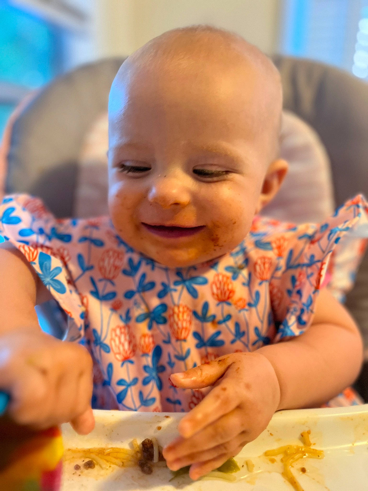 Elena joined the competition — help win amazing prizes! baby, baby_toddler_clothing, chair, cheek, child, comfort_food, dress, eating, event, finger, fun, happy, iris, joy, nose, person, sitting, skin, smile, tableware