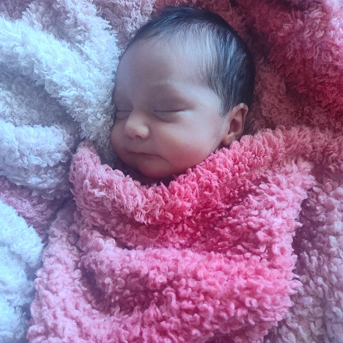 Heidi is registered to the contest to win money with this photo: baby, blanket, face, head, homedecor, newborn, person, photography, portrait, quilt, sleeping, towel