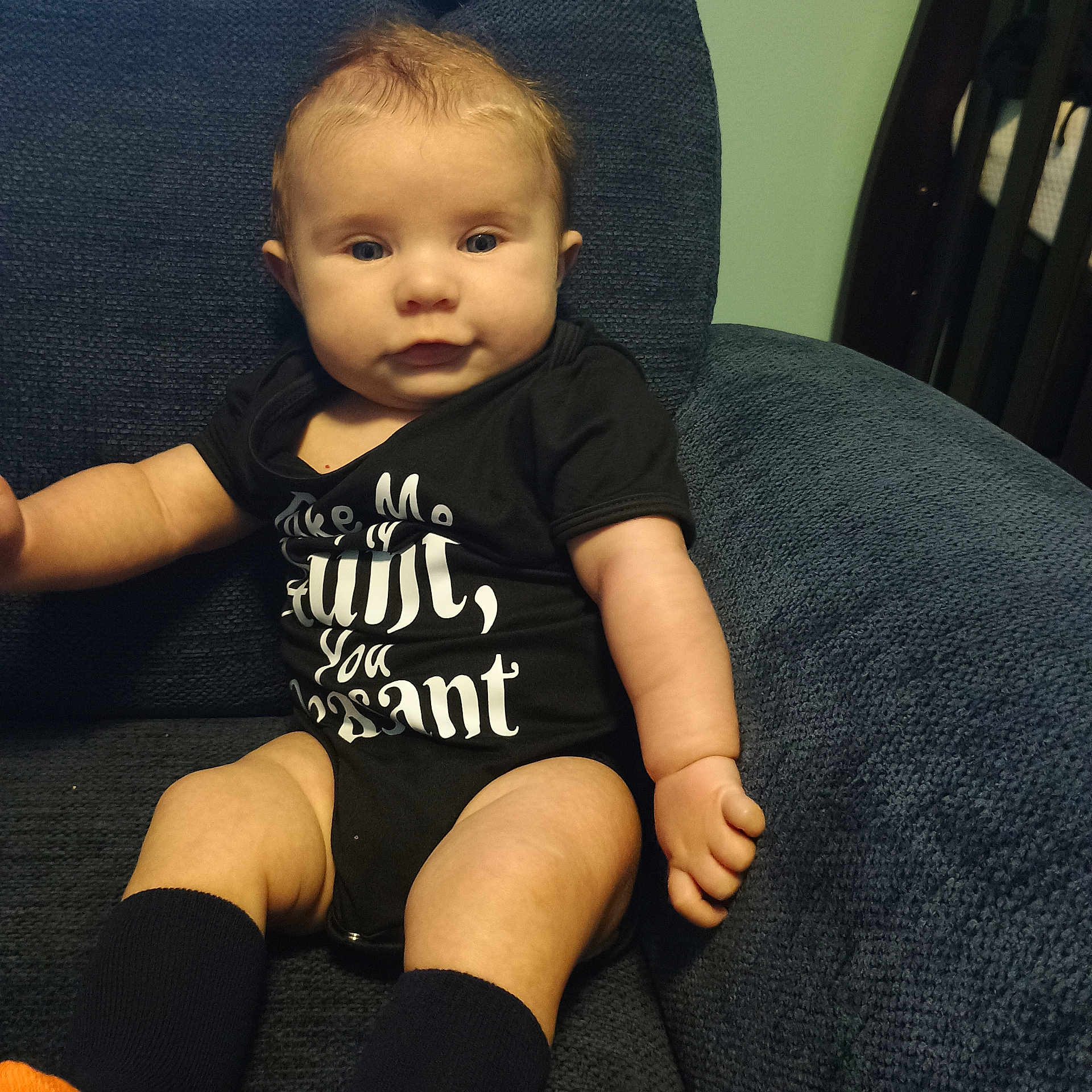 Asher joined the competition — help win amazing prizes! armchair, baby, bodypart, chair, clothing, couch, cushion, face, finger, furniture, hand, head, homedecor, knee, person, photography, portrait, shorts, sitting, t_shirt