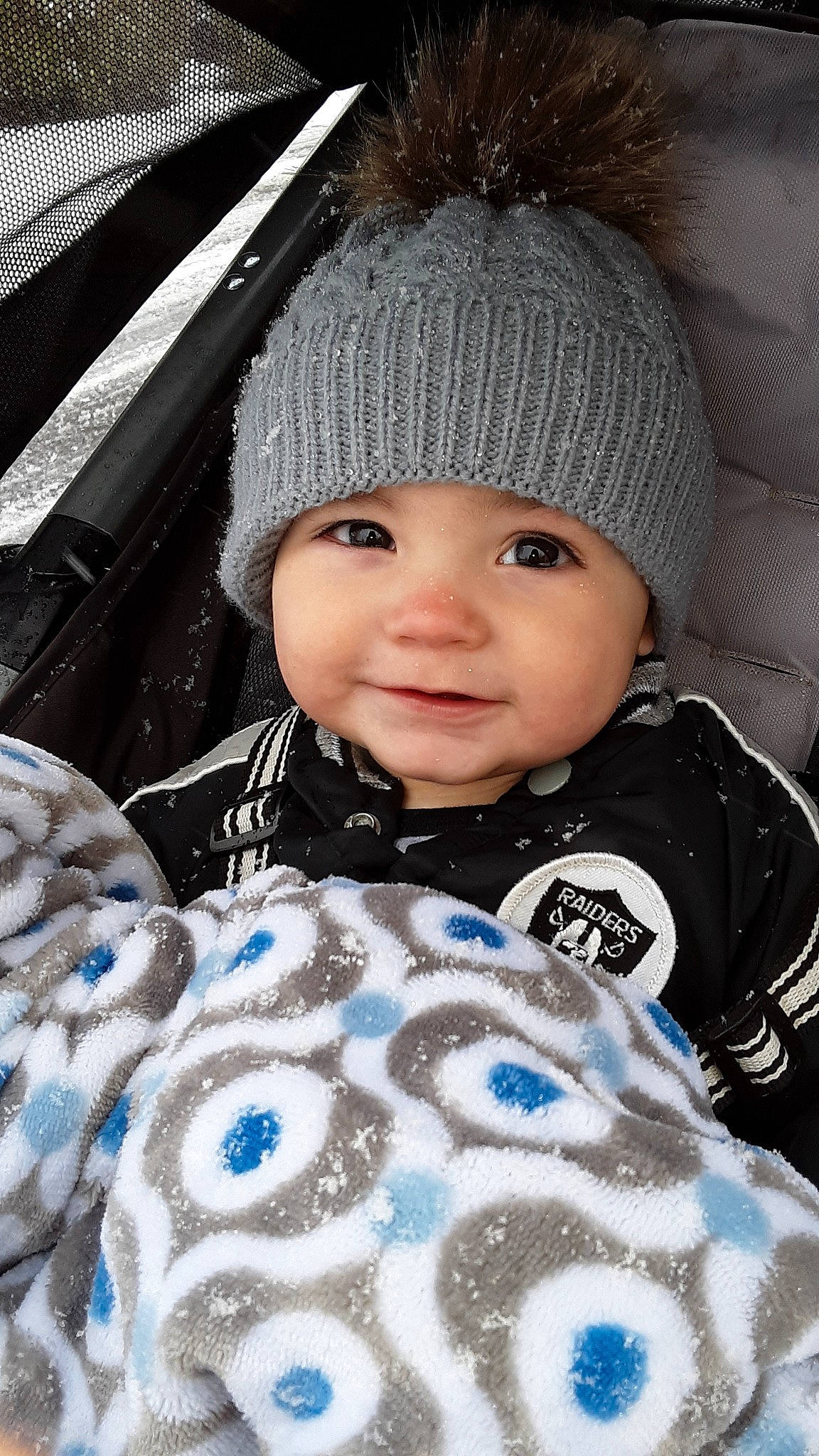 Valentin joined the competition — help win amazing prizes! beanie, blue, child, eye, freezing, girl, headgear, infant, person, product, smile, snow, textile, toddler, winter