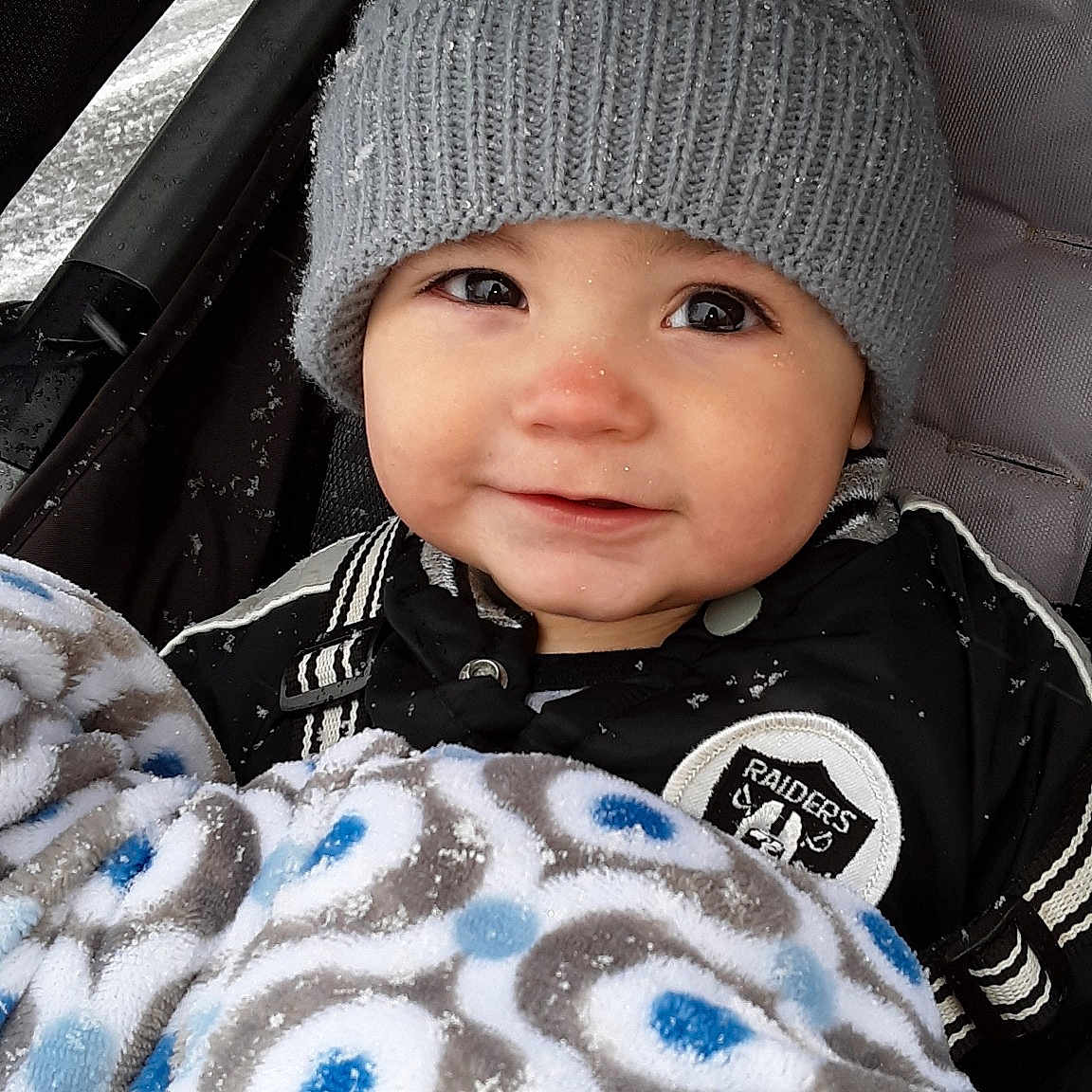 Valentin joined the competition — help win amazing prizes! beanie, blue, child, eye, freezing, girl, headgear, infant, person, product, smile, snow, textile, toddler, winter