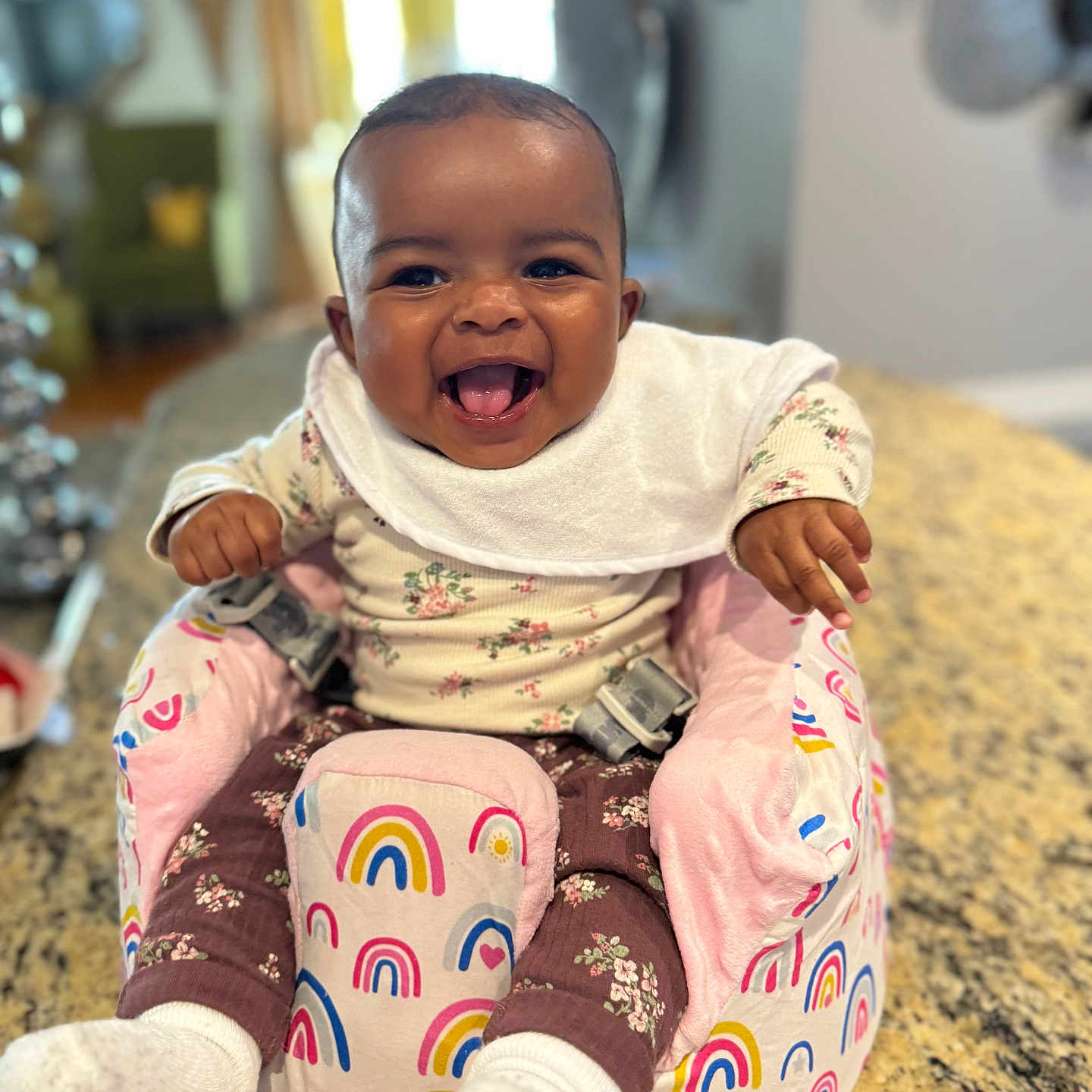 Koi joined the competition — help win amazing prizes! baby, babylaughing, bodypart, clothing, couch, face, finger, furniture, hand, happy, head, hosiery, laughing, pants, person, photography, portrait, sitting, smile, sock