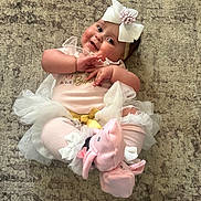 Monroe joined the competition — help win amazing prizes! adorable, baby, bow, carpet, child, chubby, clothing, cute, elephant, floor, happy, headband, indoor, infant, pink, portrait, slippers, smiling, soft, tutu