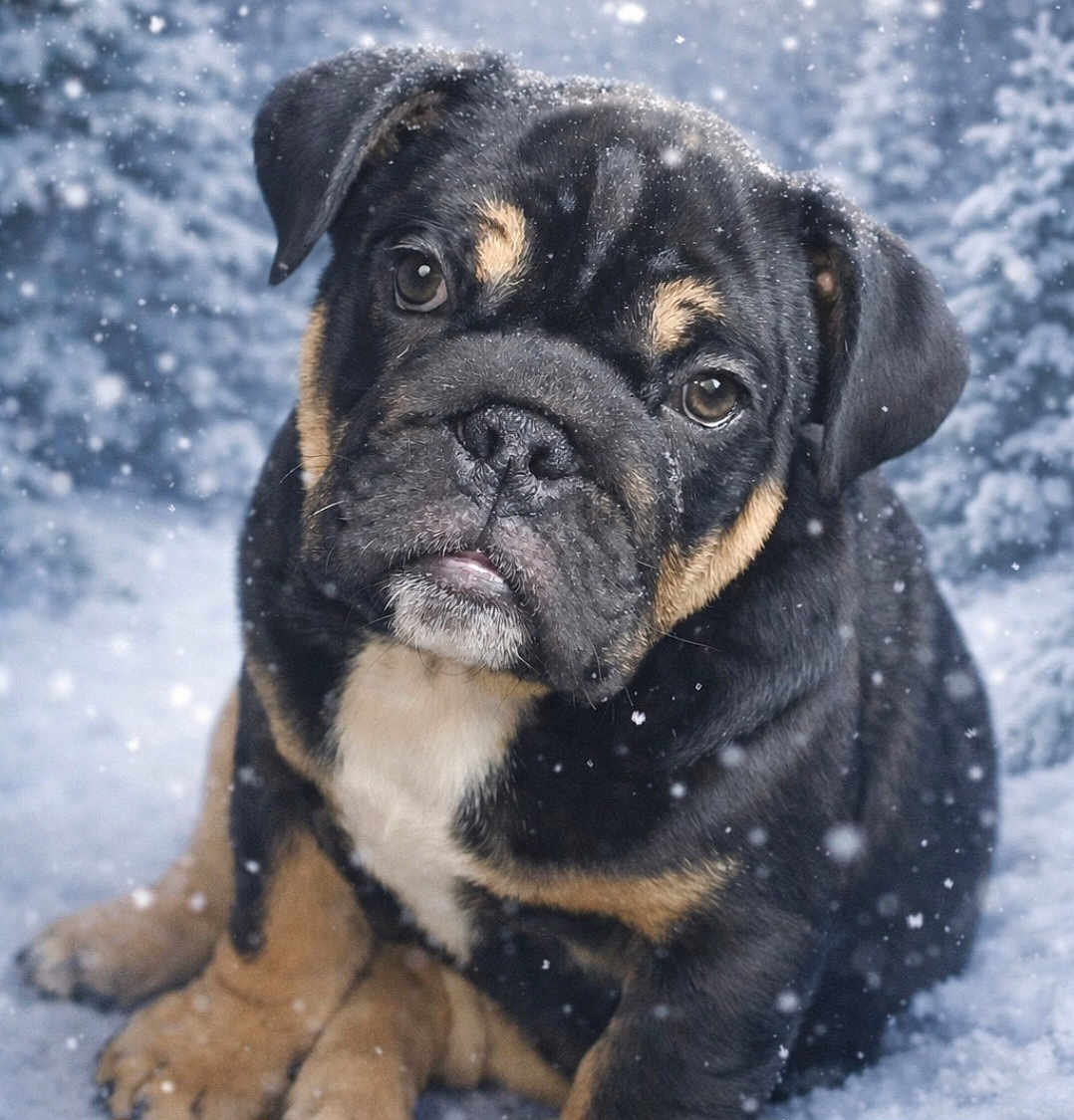 Boris a rejoint le concours — aidez-le/la à gagner de superbes lots ! puppy, dog, snow, winter, outdoor, cute, animal, pet, fur, black, brown, white, snowflakes, sitting, portrait, young, mammal, adorable, cold, nature