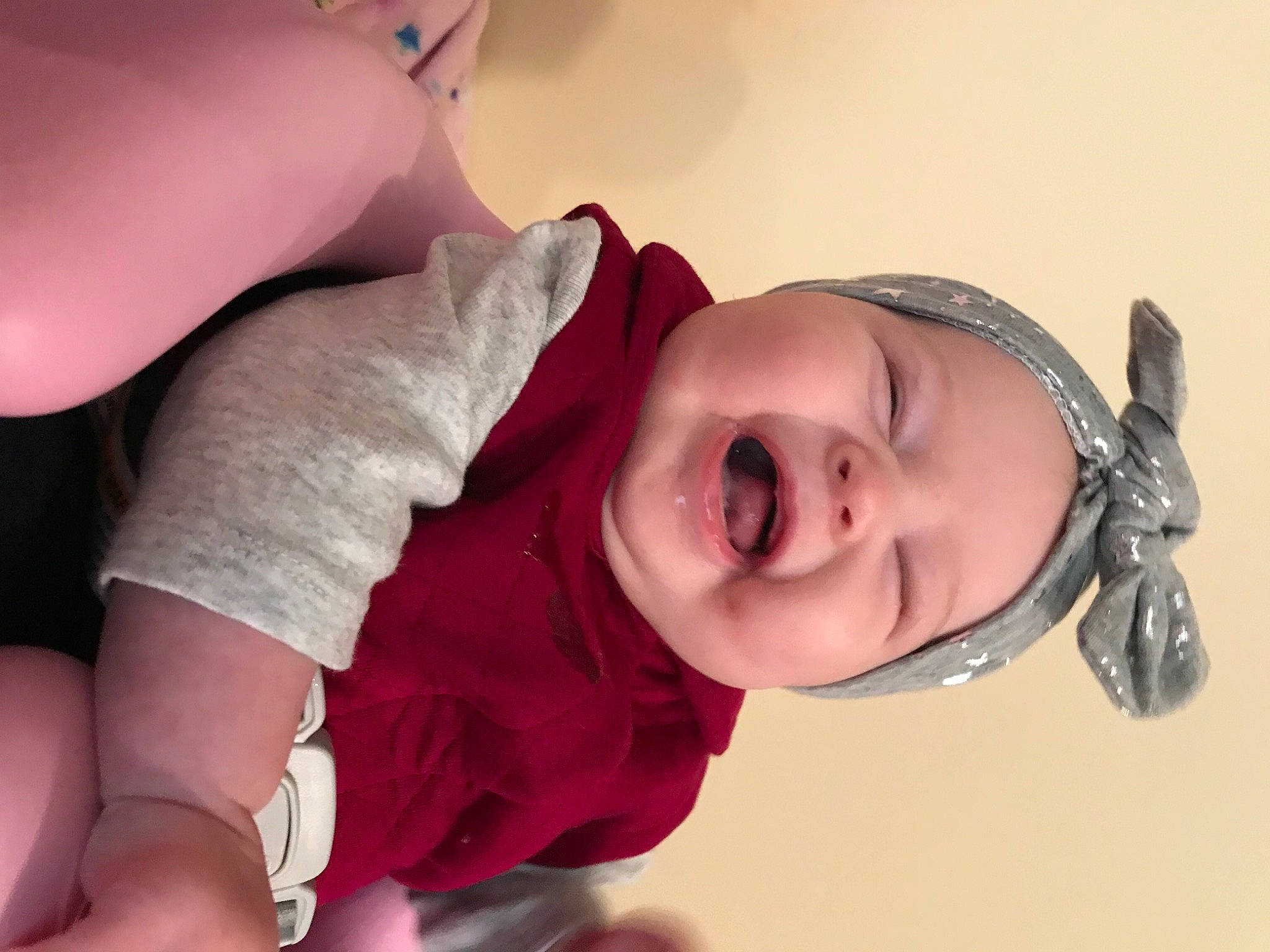 Everleigh is registered to the contest to win money with this photo: baby, baby_toddler_clothing, cheek, comfort, eyelash, finger, gesture, hair, happy, headwear, iris, joint, lip, mouth, neck, nose, person, pink, skin, sleeve