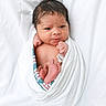 Ahnaf H Ruzain joined the competition — help win amazing prizes! newborn, baby, infant, wrapped, blanket, feet, face, skin, curly_hair, lying_down, white_background, portrait, cute, tiny, fresh, small_hands, hospital_tag, soft, peaceful, sleepy
