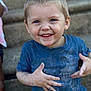 child, boy, smiling, blue_shirt, dusty, hands, face, short_hair, outdoor, steps, happy, casual_clothing, portrait, cute, playful, daylight, young, person, skin, expression