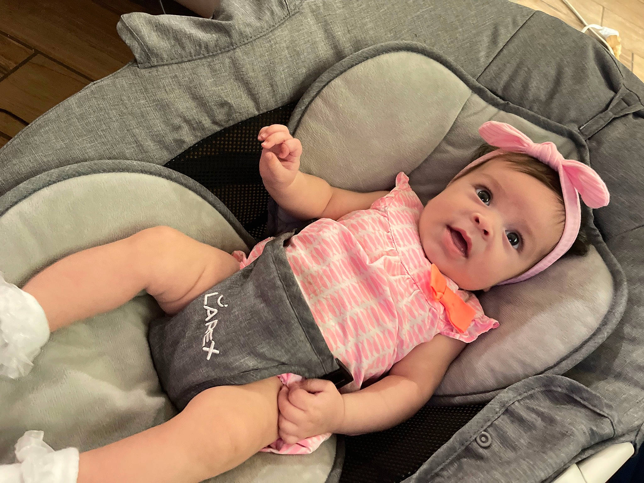 Amayah joined the competition — help win amazing prizes! baby, baby_products, baby_sleeping, baby_toddler_clothing, cheek, child, comfort, eye, facial_expression, finger, foot, hand, headwear, human_leg, lap, mammal, mouth, person, sitting, skin